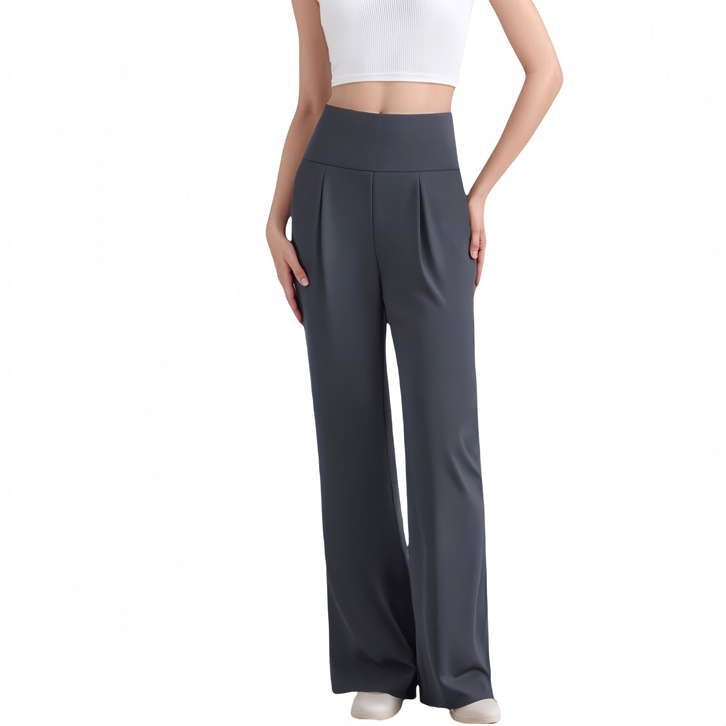 High Waist Wide Leg Pants with Front Pleat Detail