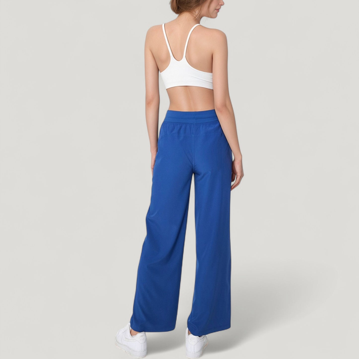 High Waist Wide Leg Pants with Drawstring Waist and Front Pockets
