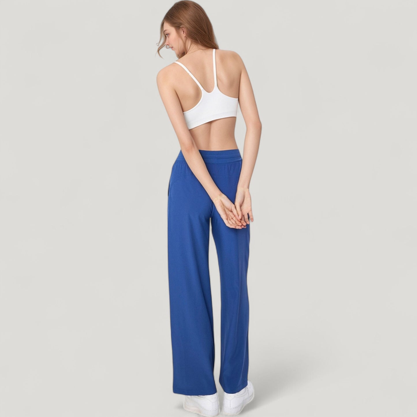 High Waist Wide Leg Pants with Drawstring Waist and Front Pockets