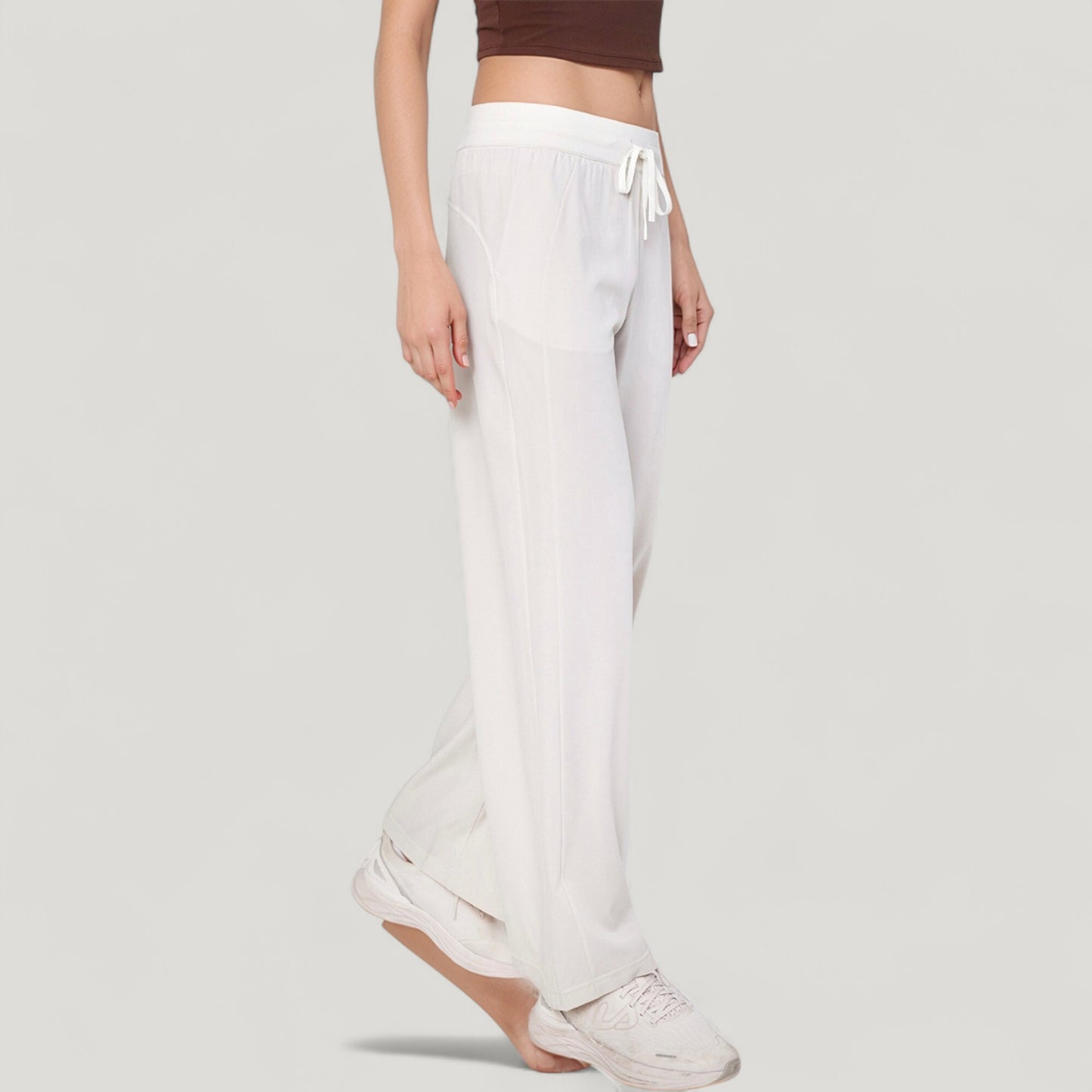 High Waist Wide Leg Pants with Drawstring Waist and Front Pockets