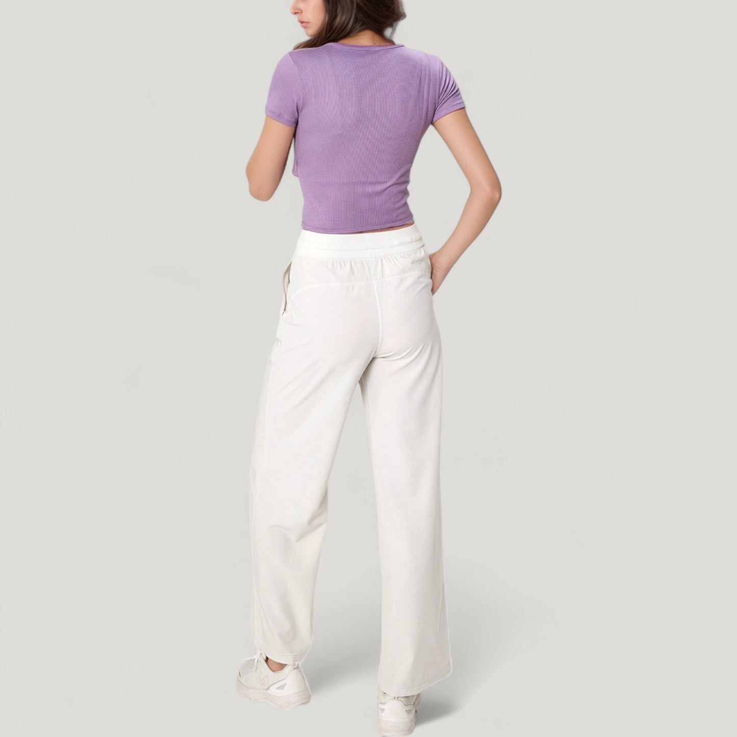 High Waist Wide Leg Pants with Drawstring Waist and Front Pockets