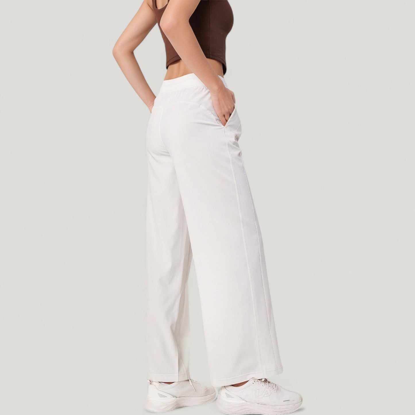 High Waist Wide Leg Pants with Drawstring Waist and Front Pockets