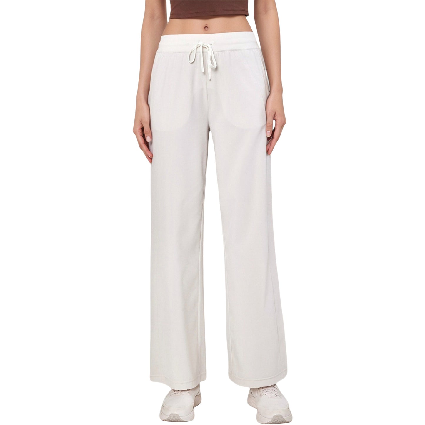 High Waist Wide Leg Pants with Drawstring Waist and Front Pockets