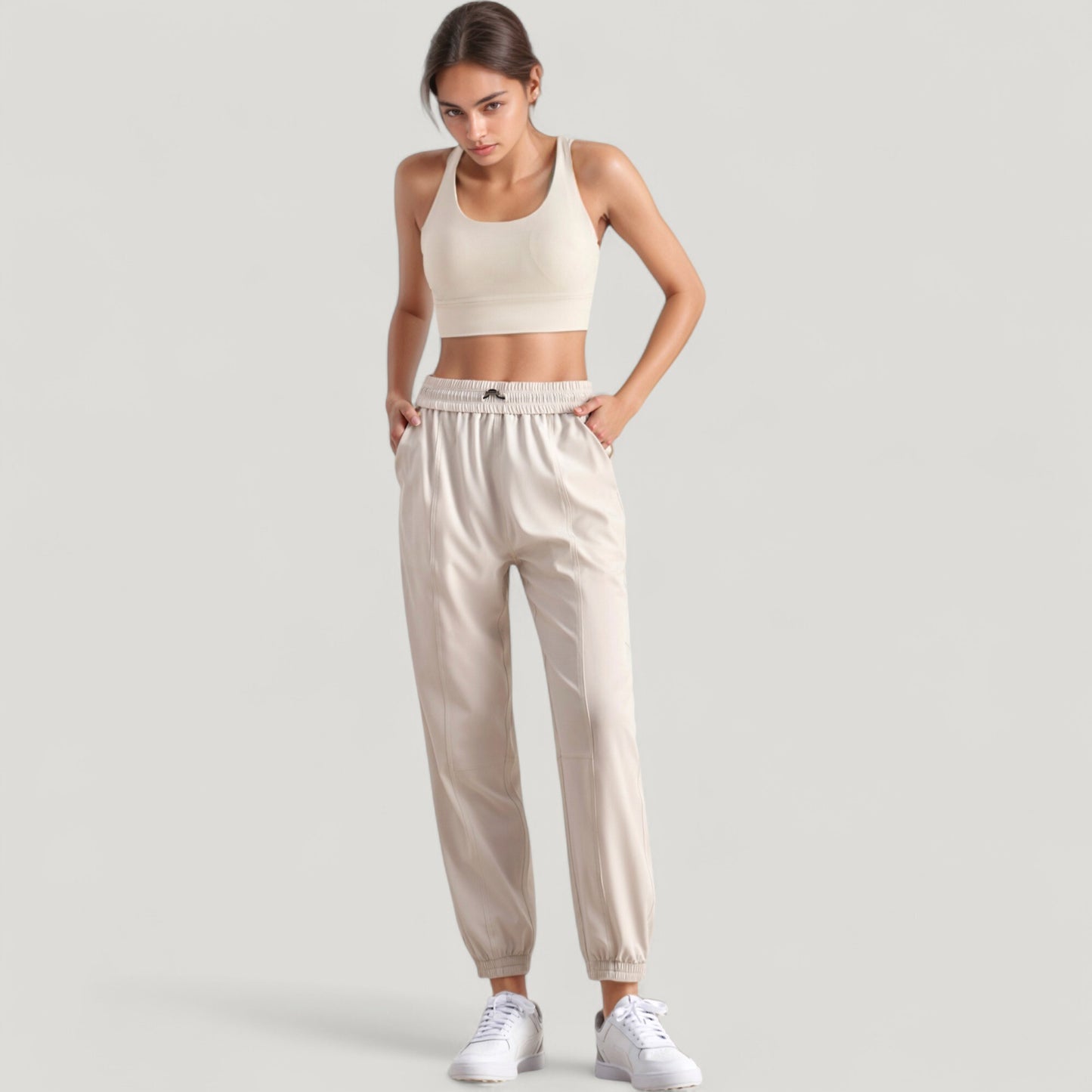 High Waist Jogger Pants with Elastic Cuffs and Side Pockets