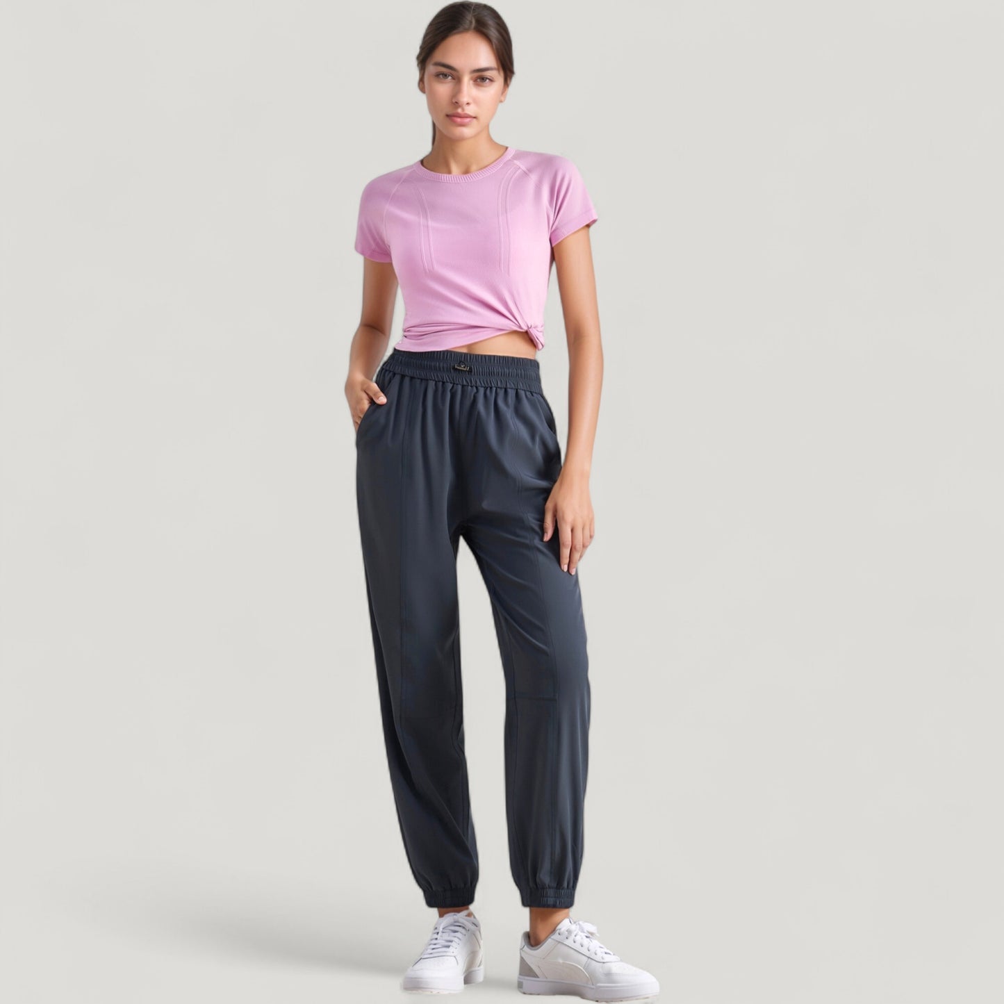 High Waist Jogger Pants with Elastic Cuffs and Side Pockets