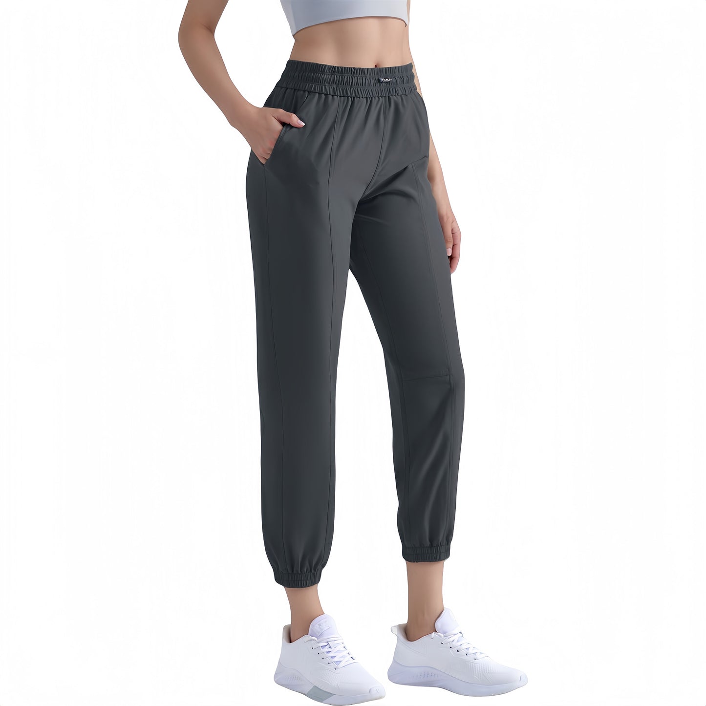 High Waist Jogger Pants with Elastic Cuffs and Side Pockets