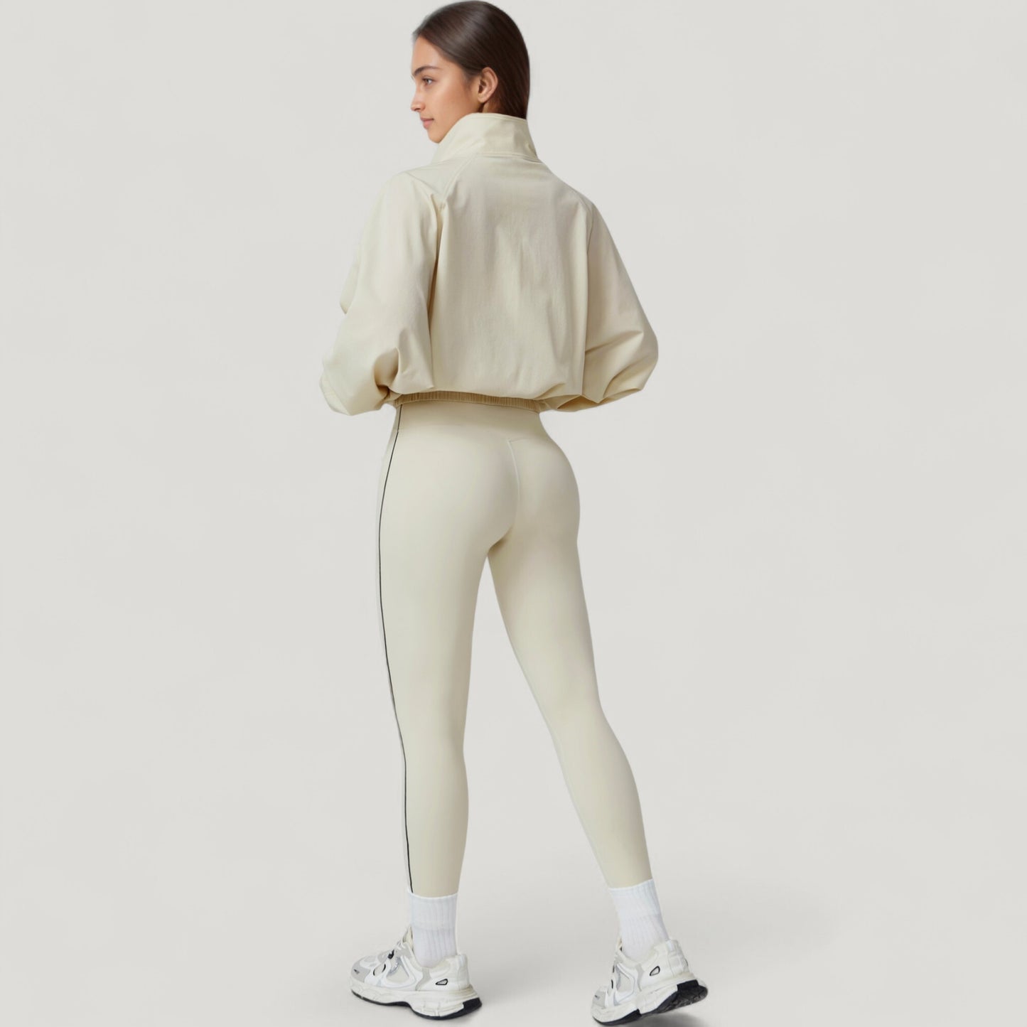 Zip-Up Activewear Jacket with High Collar Long Sleeves and Relaxed Elastic Hem