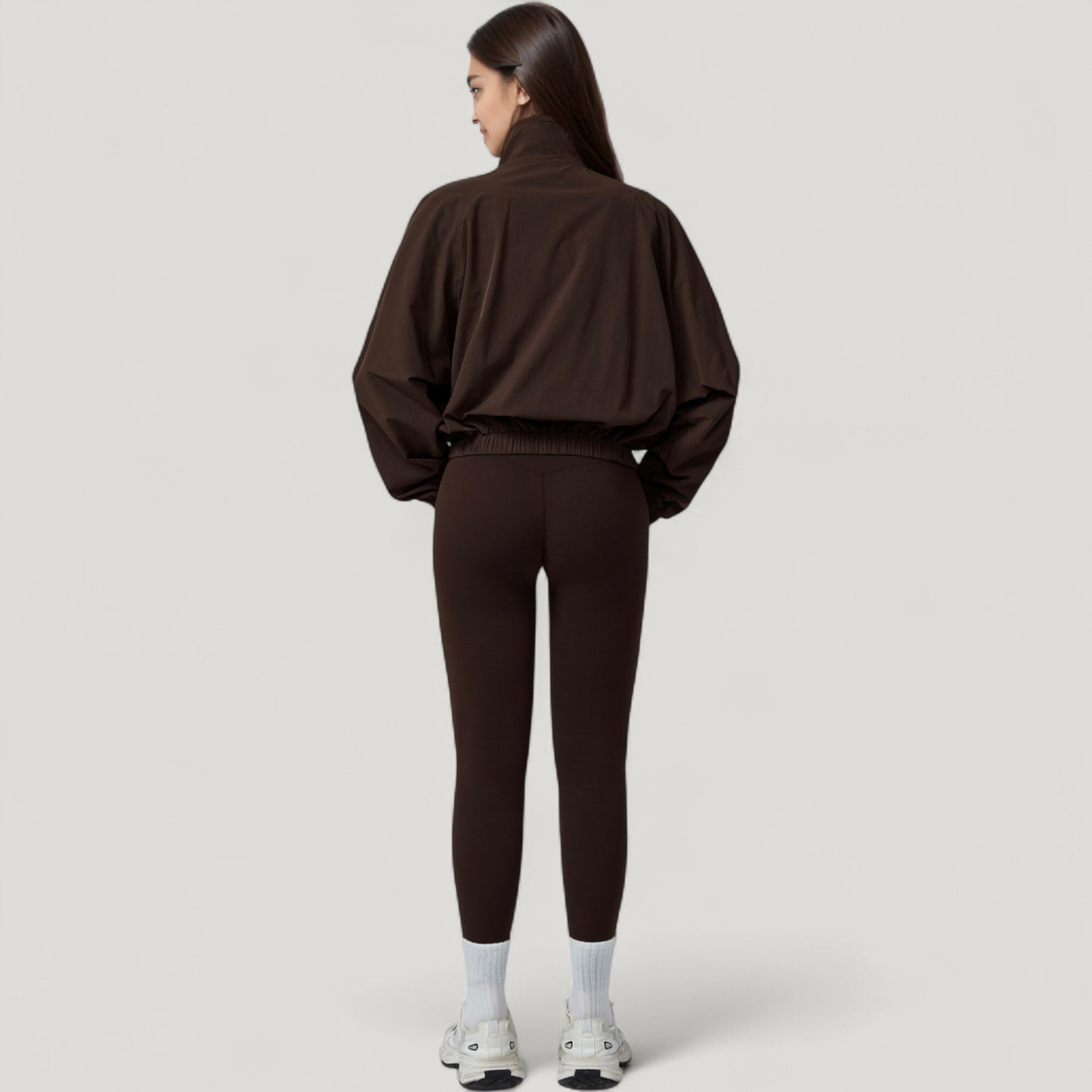Zip-Up Activewear Jacket with High Collar Long Sleeves and Relaxed Elastic Hem