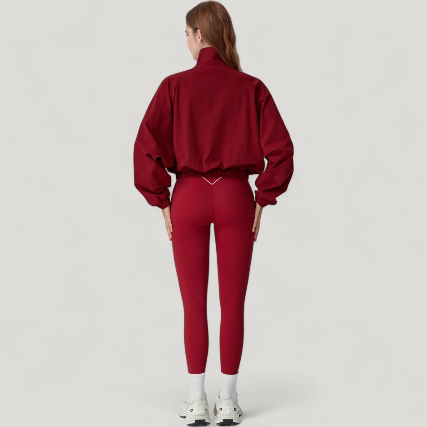 Zip-Up Activewear Jacket with High Collar Long Sleeves and Relaxed Elastic Hem