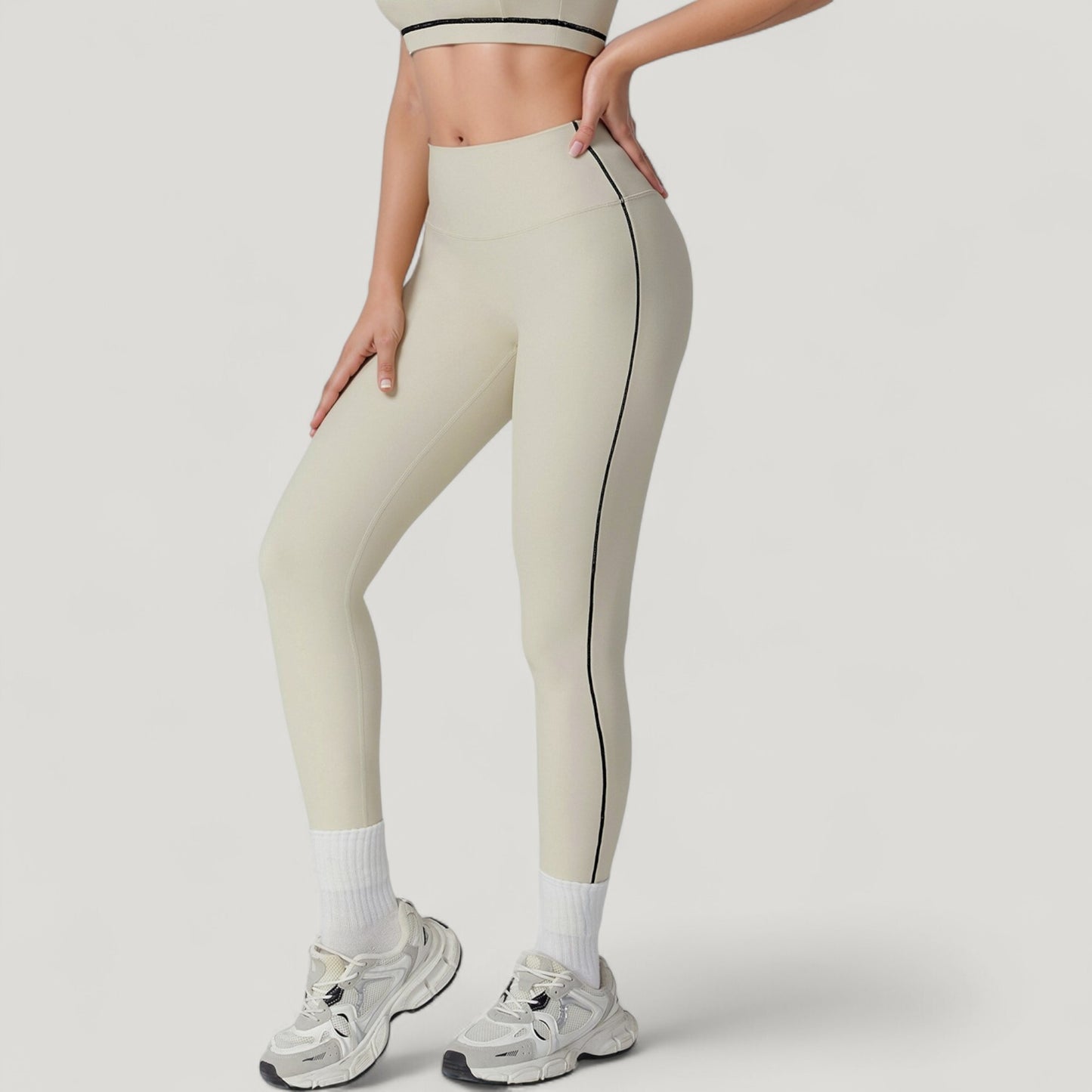 High Waist Contoured Seam Activewear Leggings with Stretch Fit and Full Length