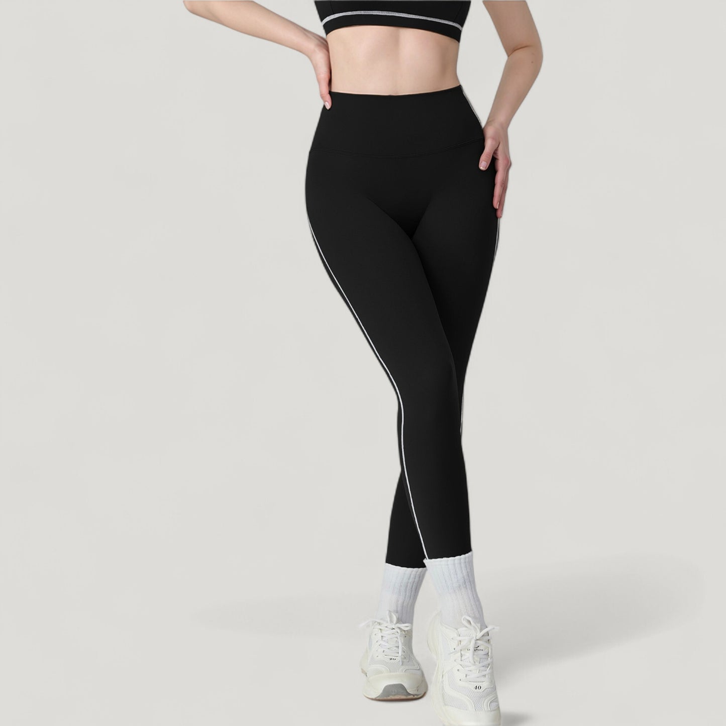 High Waist Contoured Seam Activewear Leggings with Stretch Fit and Full Length