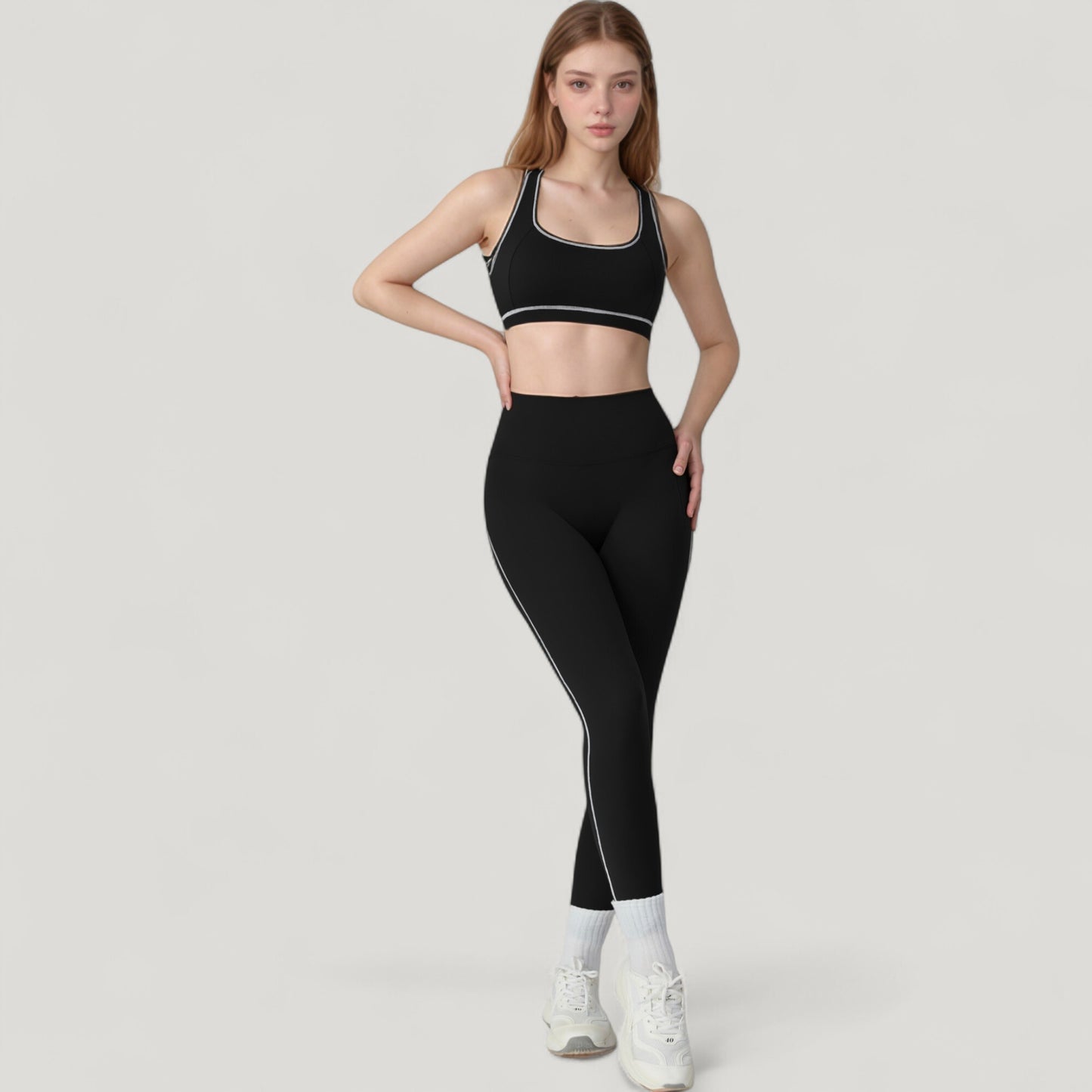 High Waist Contoured Seam Activewear Leggings with Stretch Fit and Full Length
