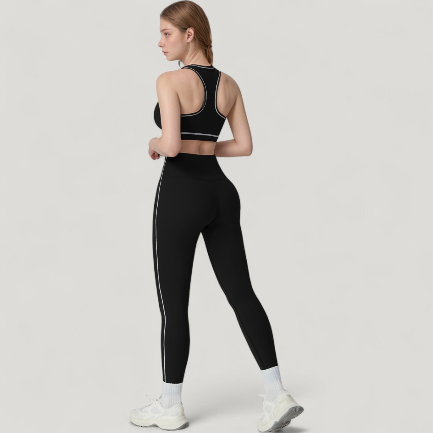 High Waist Contoured Seam Activewear Leggings with Stretch Fit and Full Length