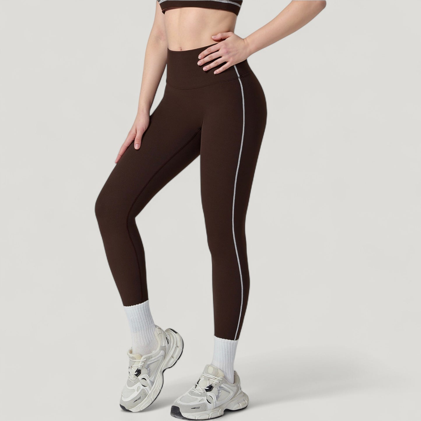 High Waist Contoured Seam Activewear Leggings with Stretch Fit and Full Length