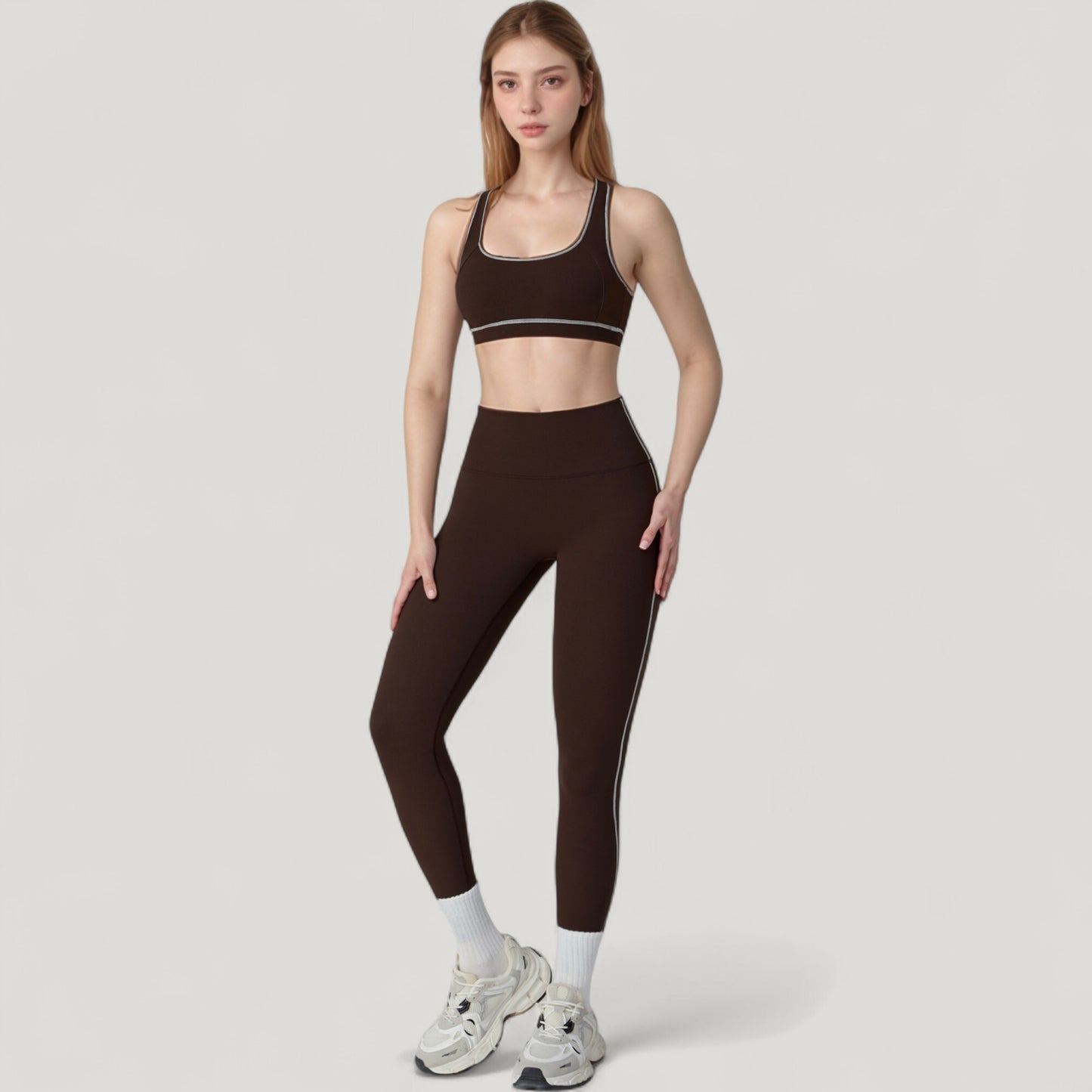High Waist Contoured Seam Activewear Leggings with Stretch Fit and Full Length