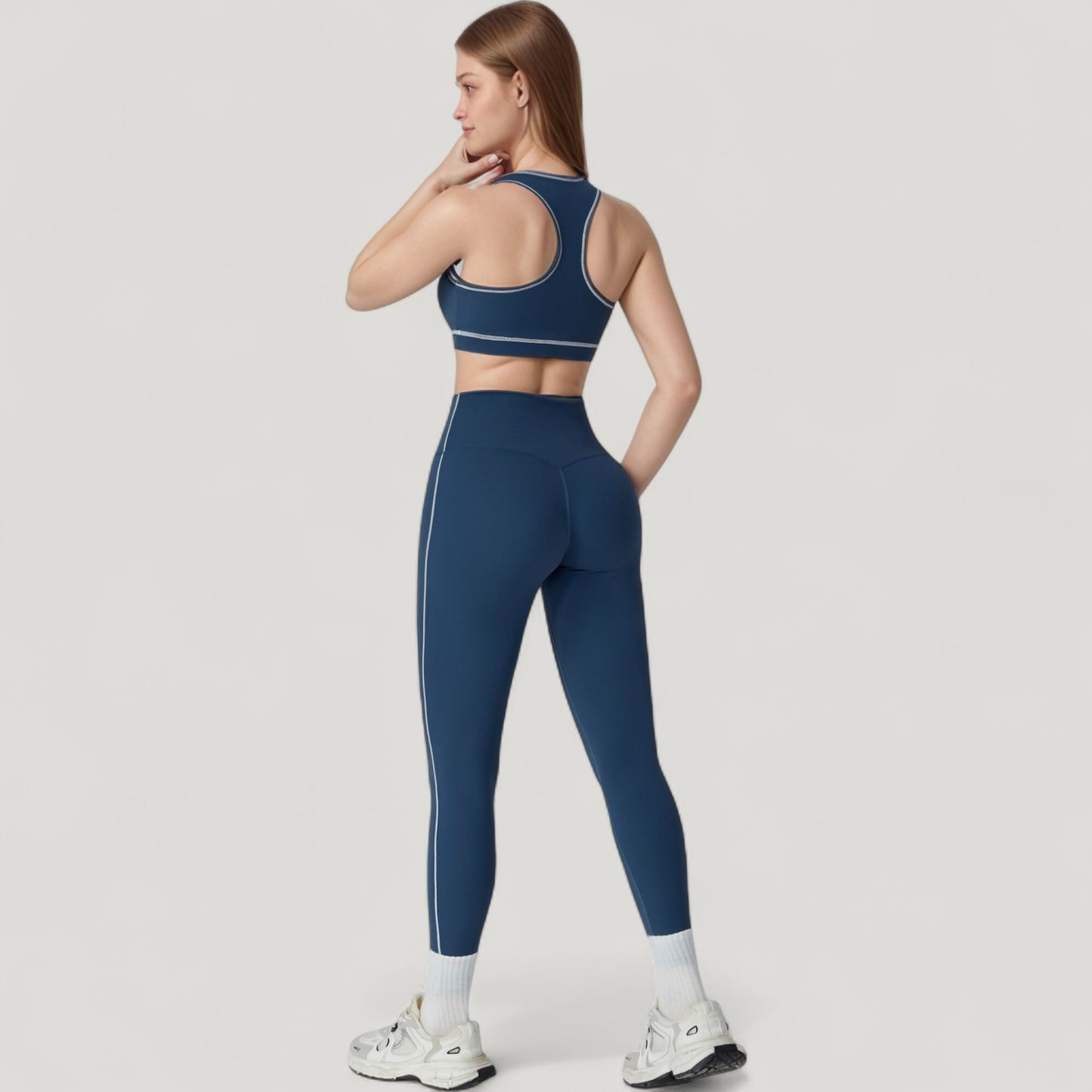 High Waist Contoured Seam Activewear Leggings with Stretch Fit and Full Length