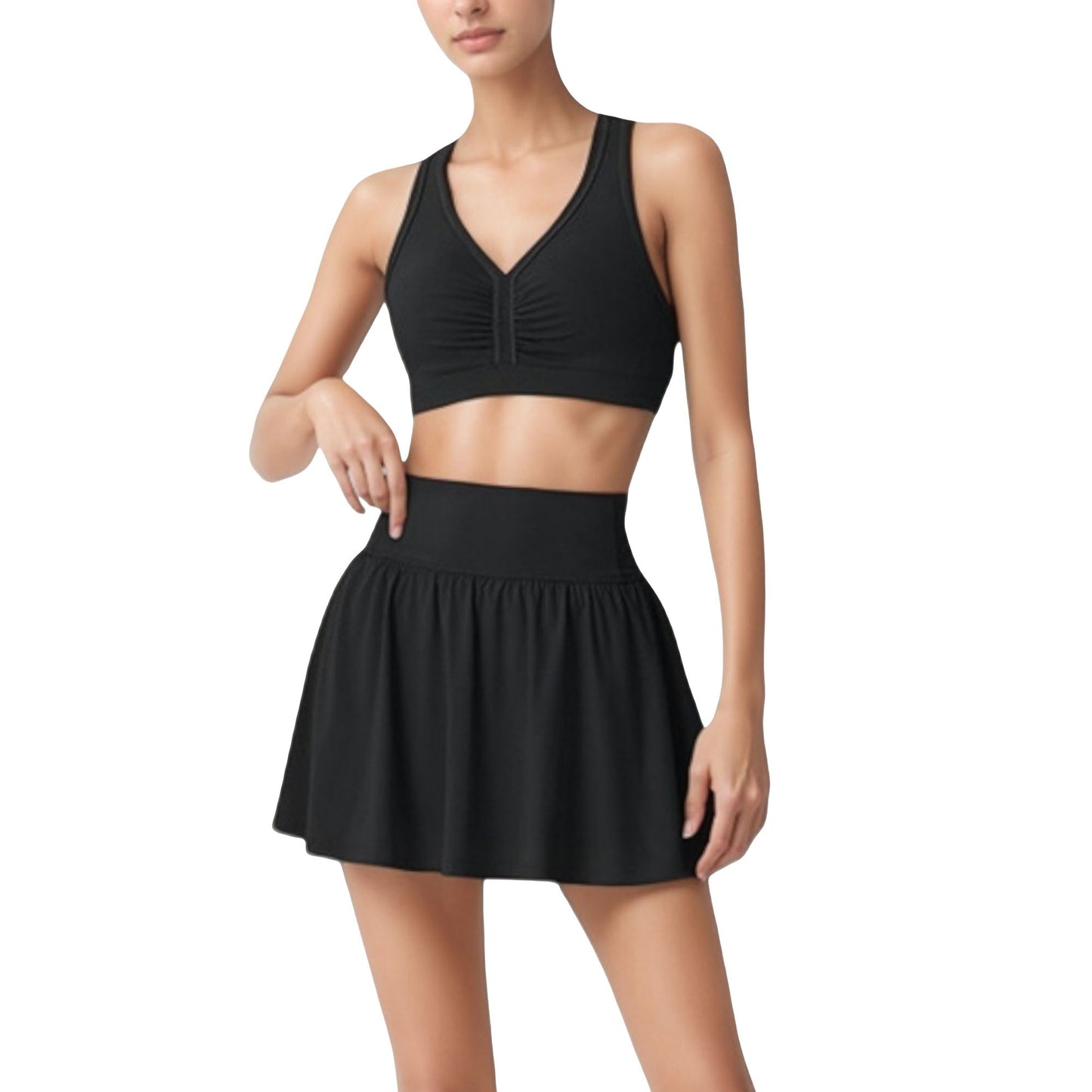 High Waist Flared Activewear Skirt with Wide Waistband and Flowing Hem