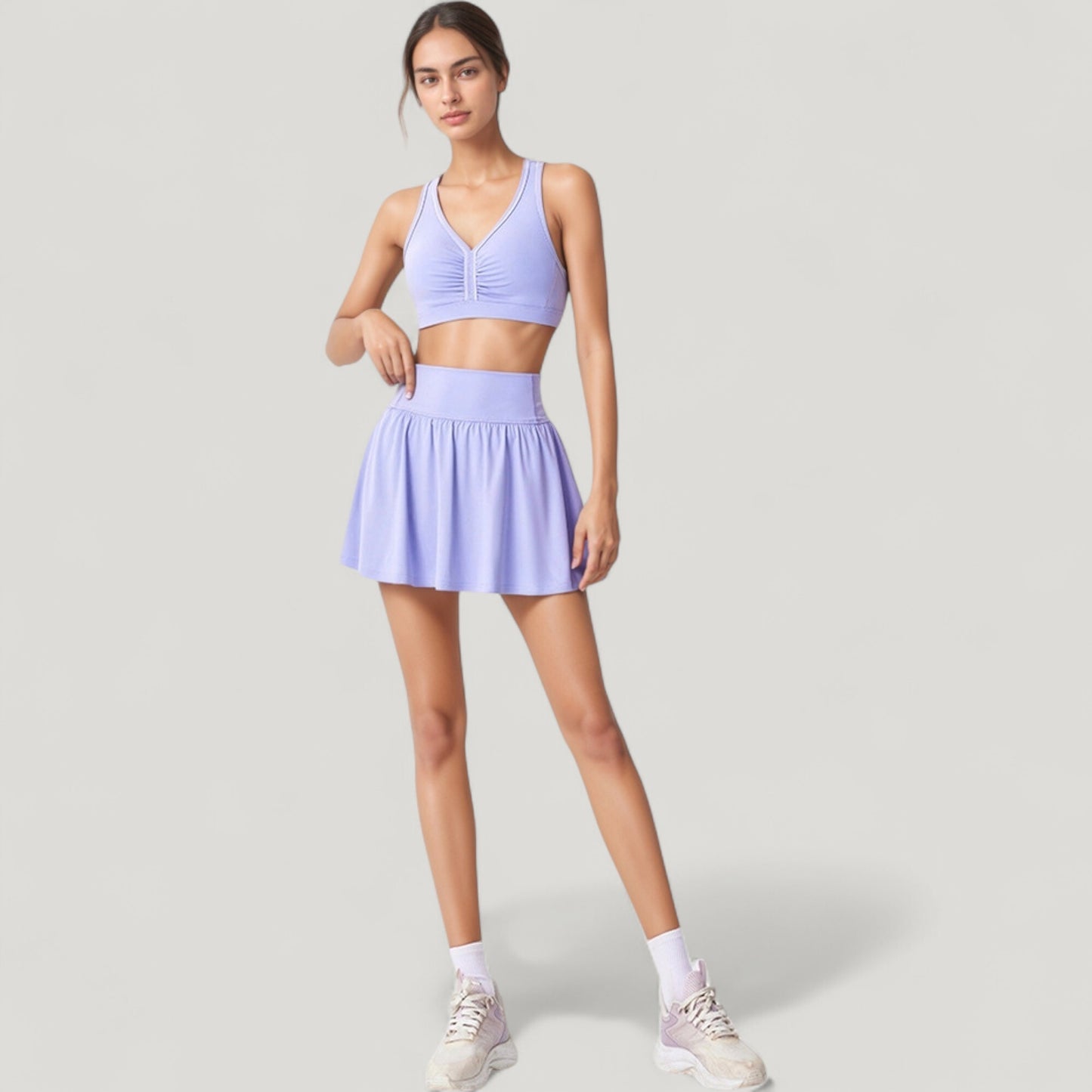 High Waist Flared Activewear Skirt with Wide Waistband and Flowing Hem