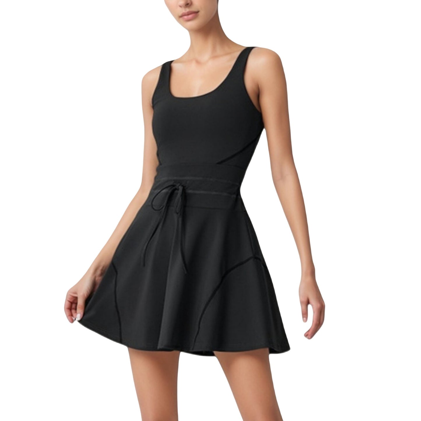 Sleeveless Tennis Dress with Scoop Neckline and Waist Tie Detail