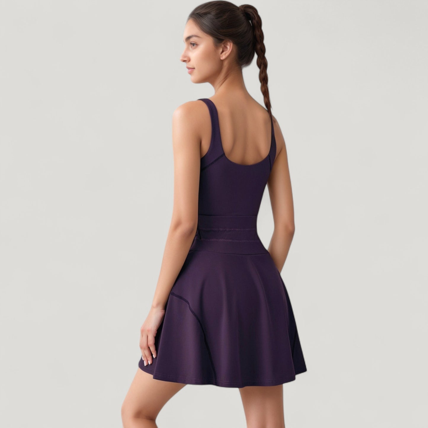 Sleeveless Tennis Dress with Scoop Neckline and Waist Tie Detail