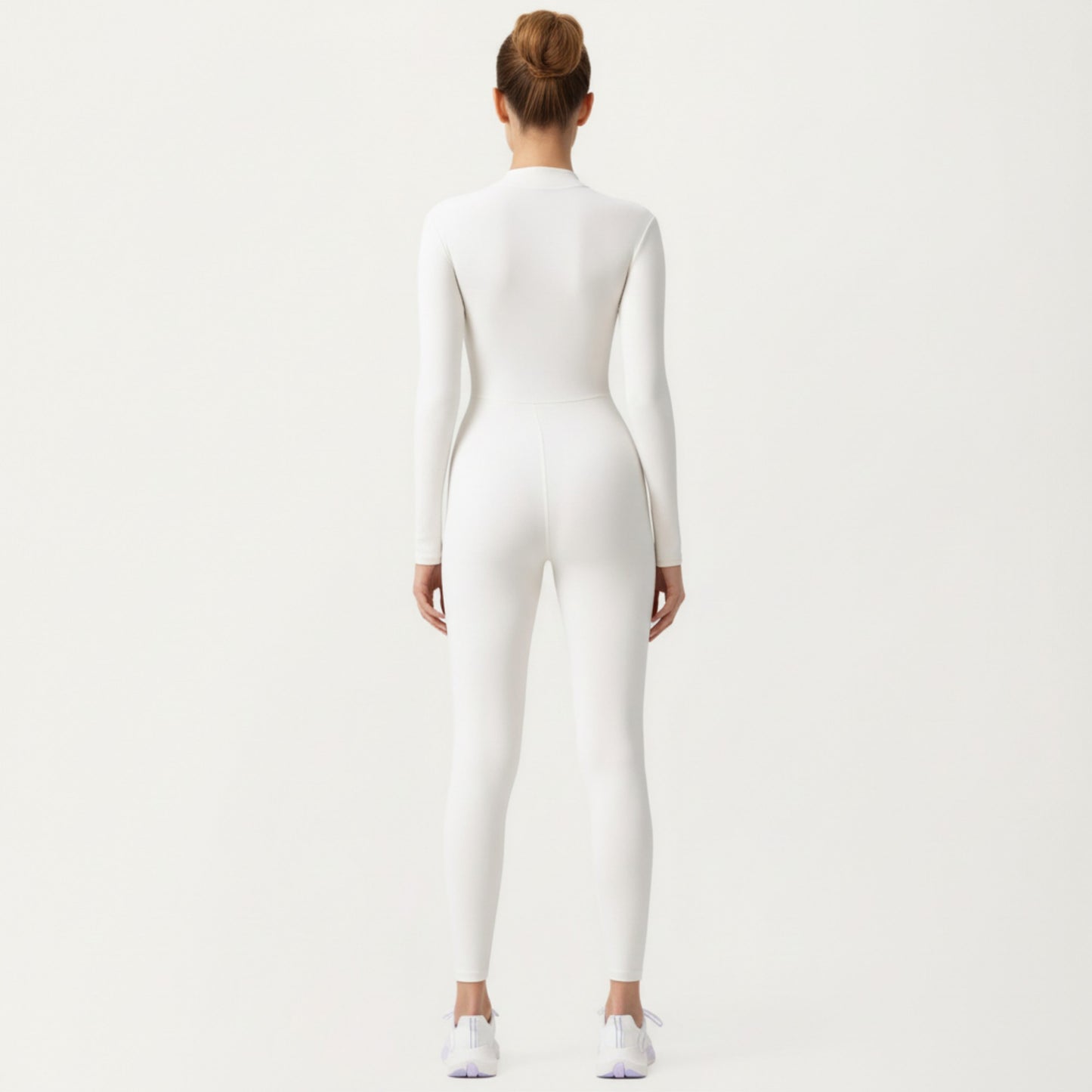 Long Sleeve Full Length Active Romper with Front Half Zip and Sculpted One-Piece Fit