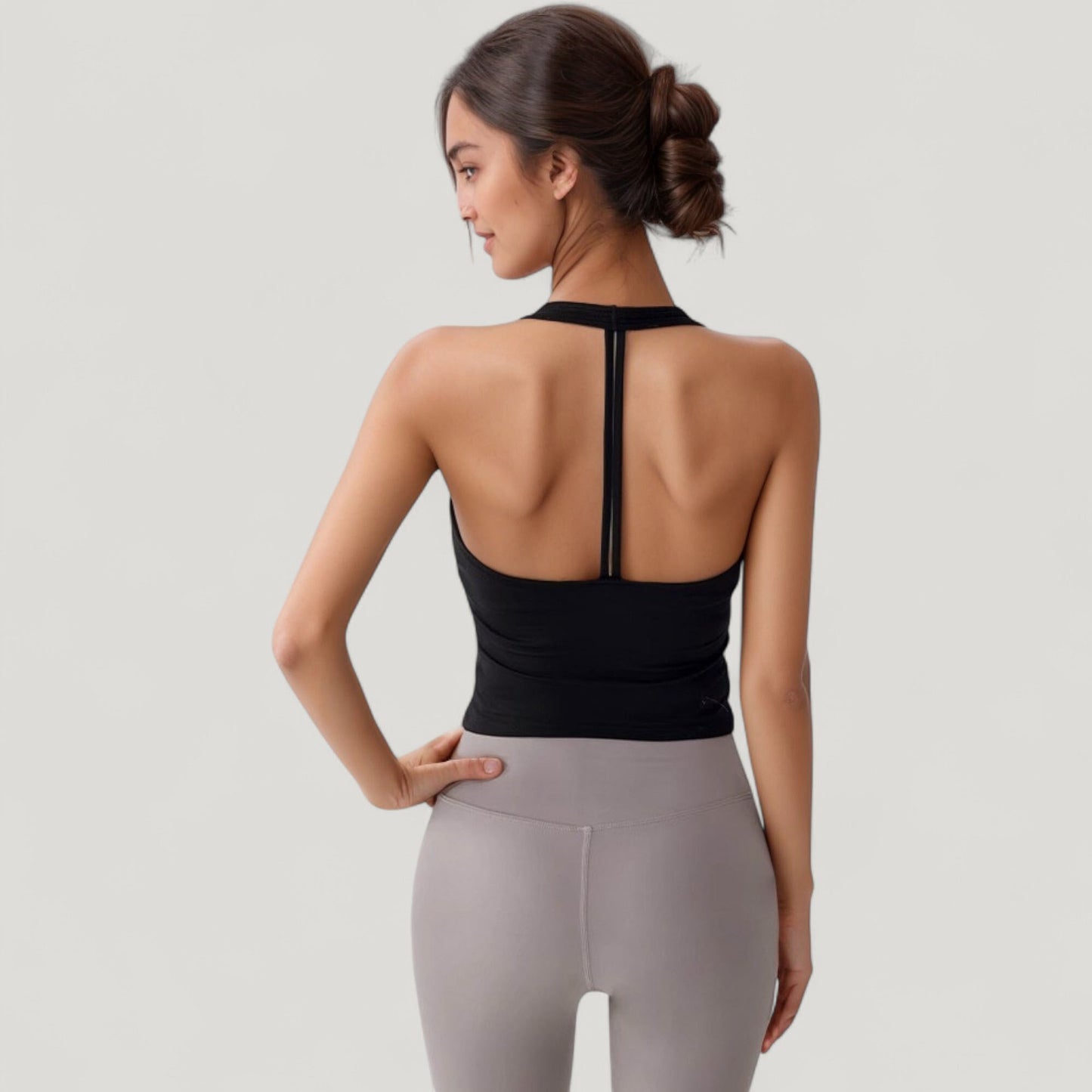V-Neck Cropped Activewear Tank with T-Strap Back and Stretch Fabric