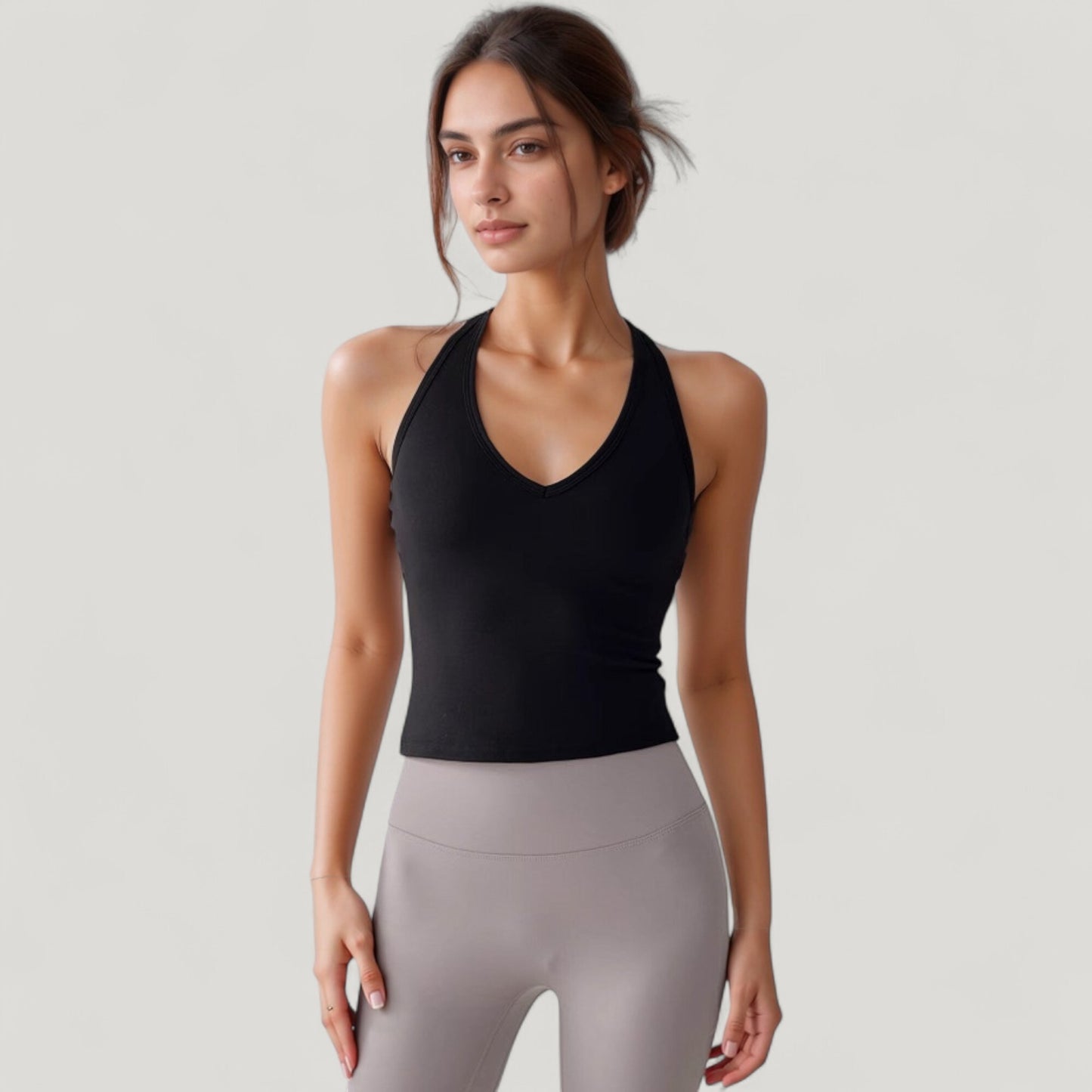 V-Neck Cropped Activewear Tank with T-Strap Back and Stretch Fabric