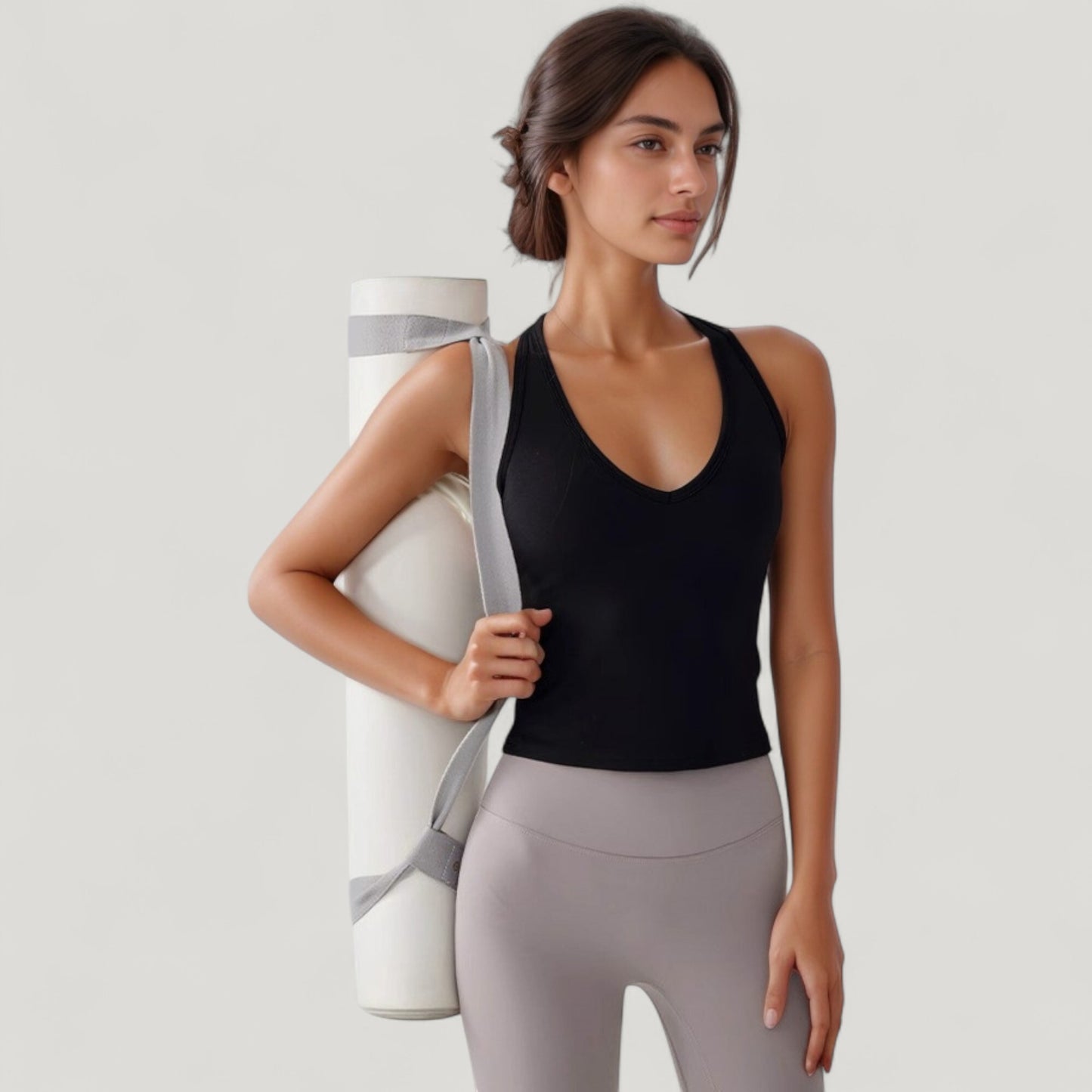 V-Neck Cropped Activewear Tank with T-Strap Back and Stretch Fabric