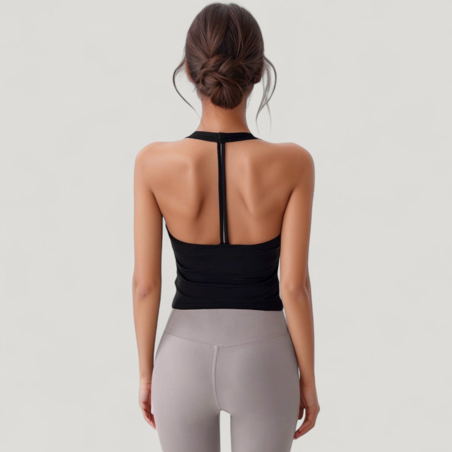 V-Neck Cropped Activewear Tank with T-Strap Back and Stretch Fabric
