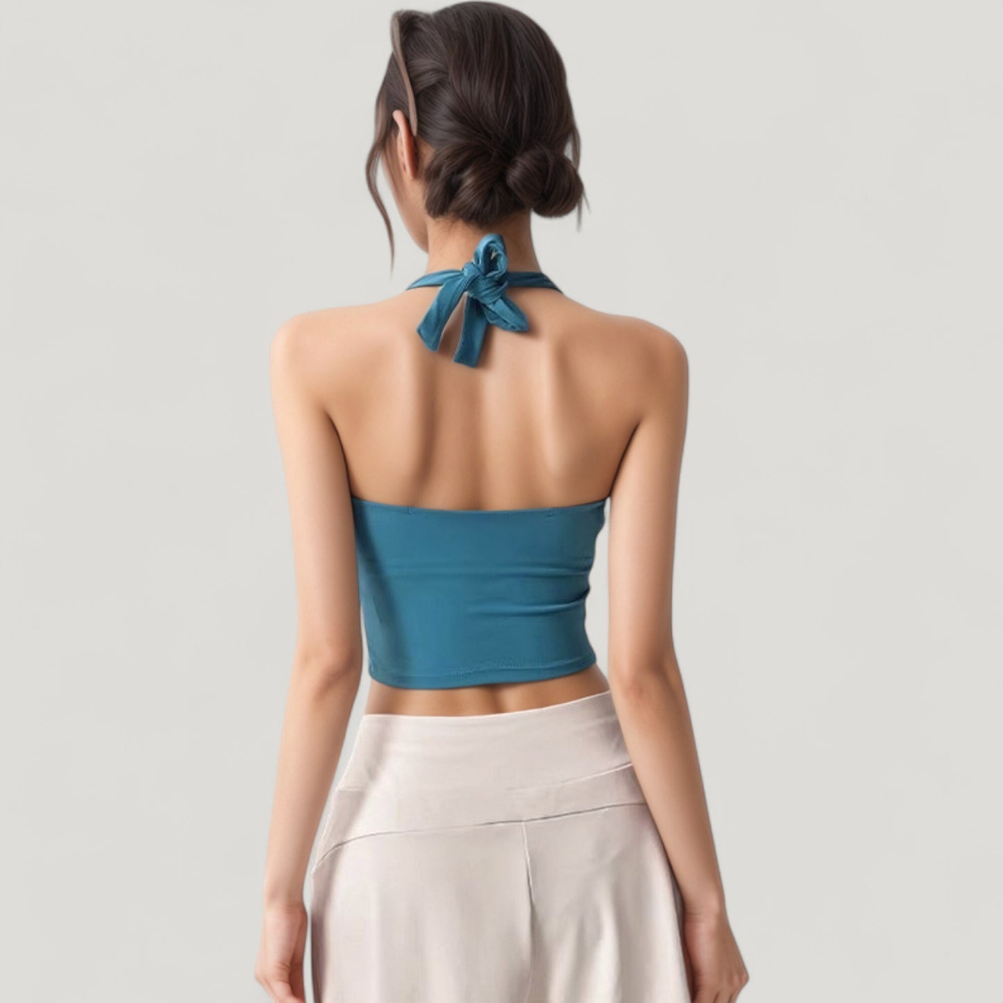 Halter Neck Fitted Crop Top with Soft Stretch Fabric and Contoured Waist