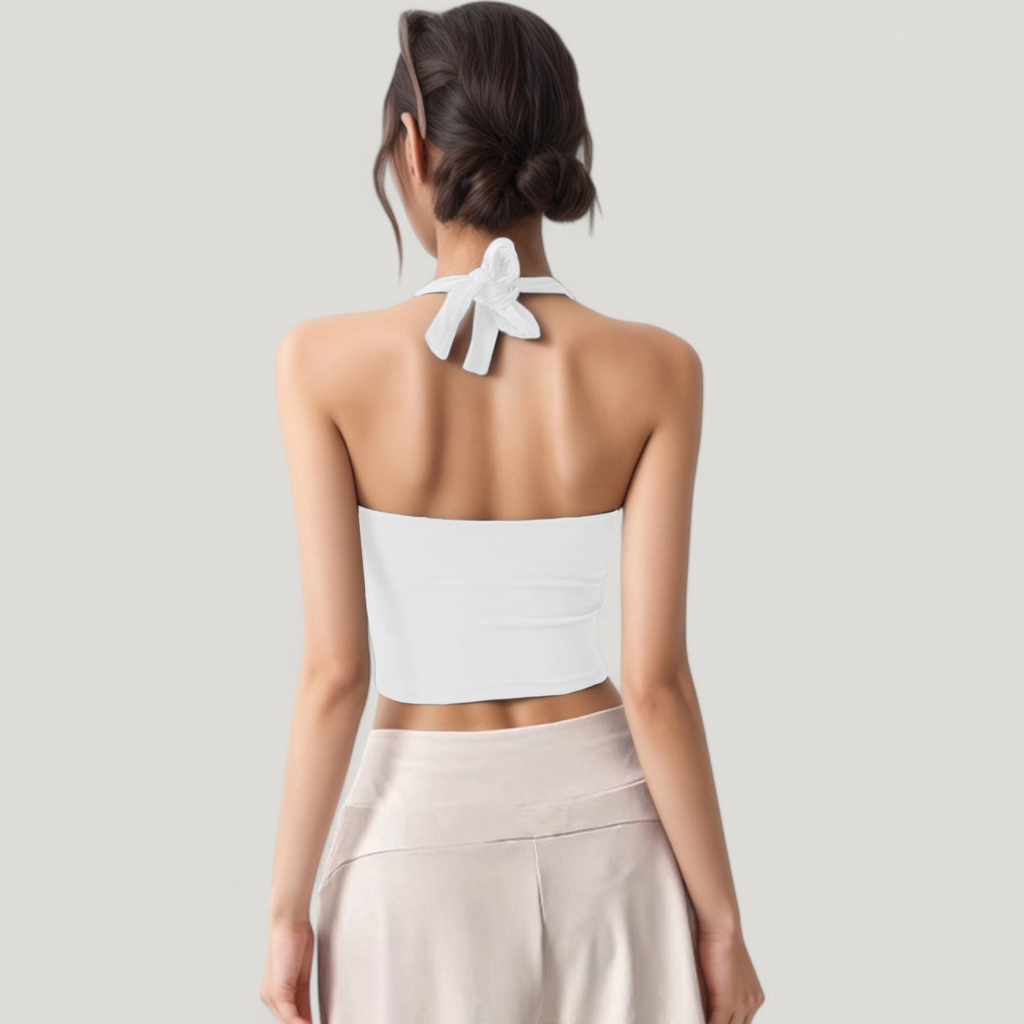 Halter Neck Fitted Crop Top with Soft Stretch Fabric and Contoured Waist