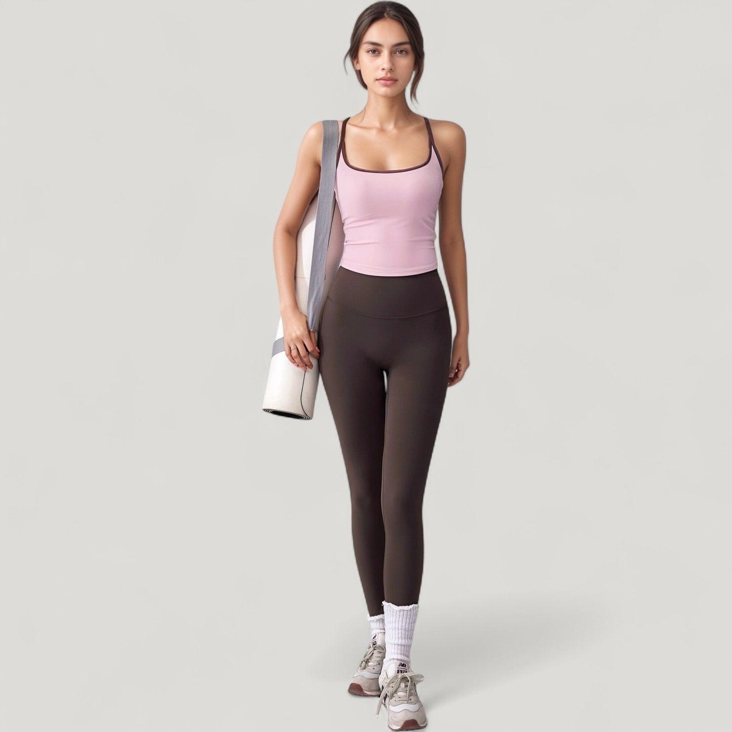 Square Neck Fitted Crop Tank Top with Contrast Trim and Soft Stretch Fabric