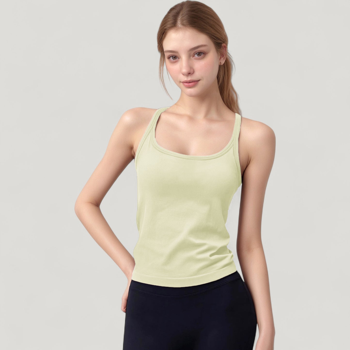 Scoop Neck Fitted Activewear Tank Top with Racerback Design and Soft Stretch Fabric