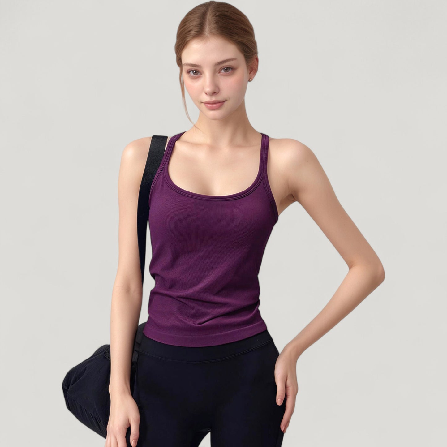 Scoop Neck Fitted Activewear Tank Top with Racerback Design and Soft Stretch Fabric