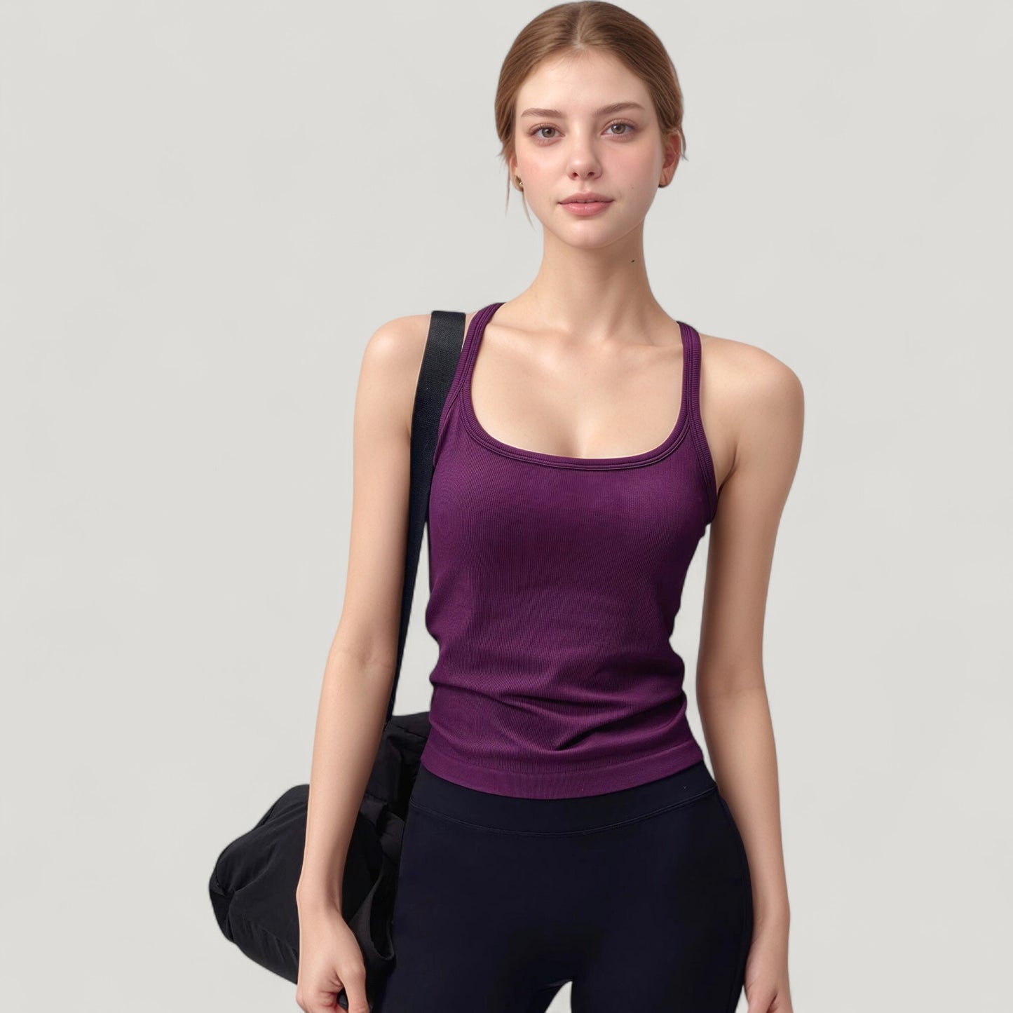 Scoop Neck Fitted Activewear Tank Top with Racerback Design and Soft Stretch Fabric
