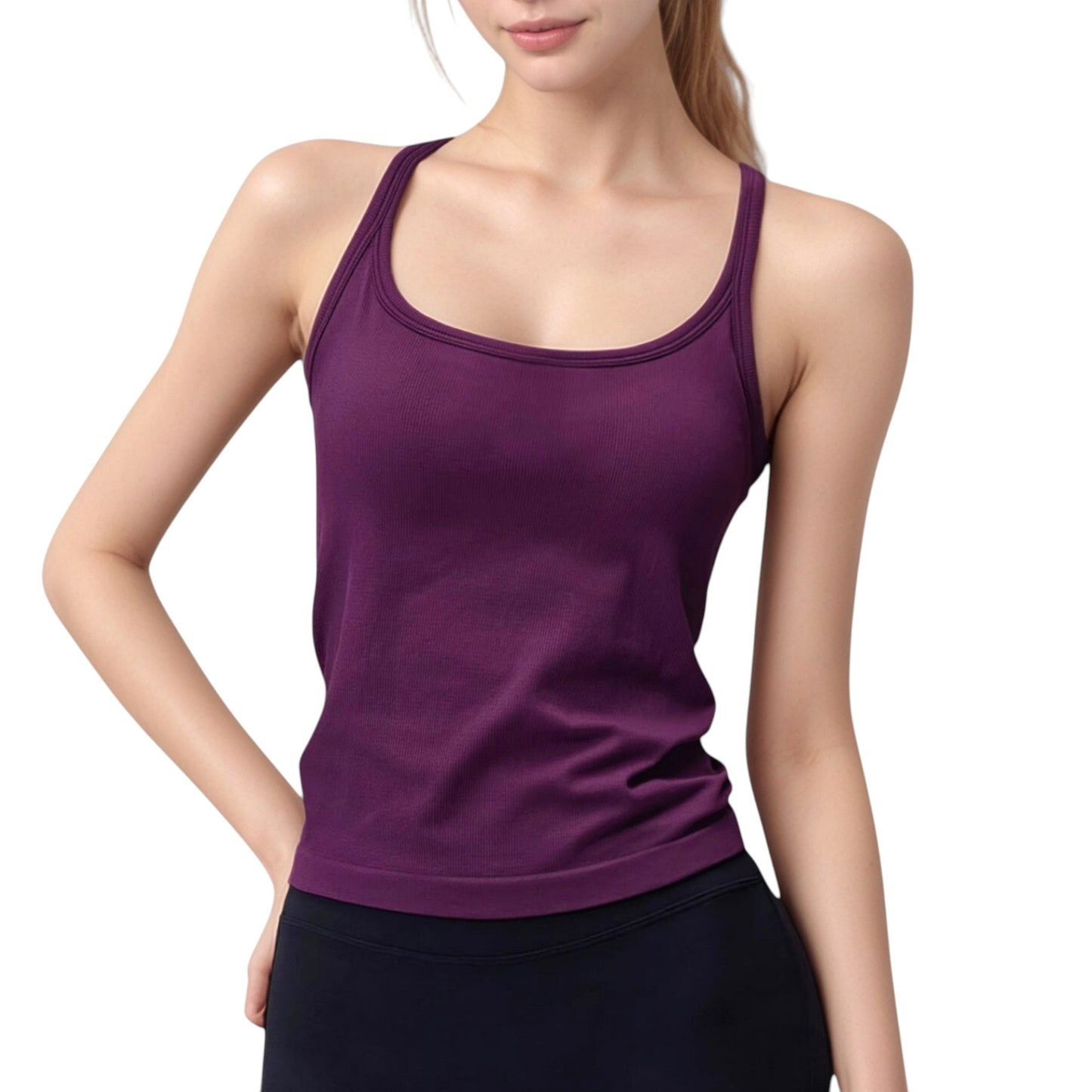 Scoop Neck Fitted Activewear Tank Top with Racerback Design and Soft Stretch Fabric