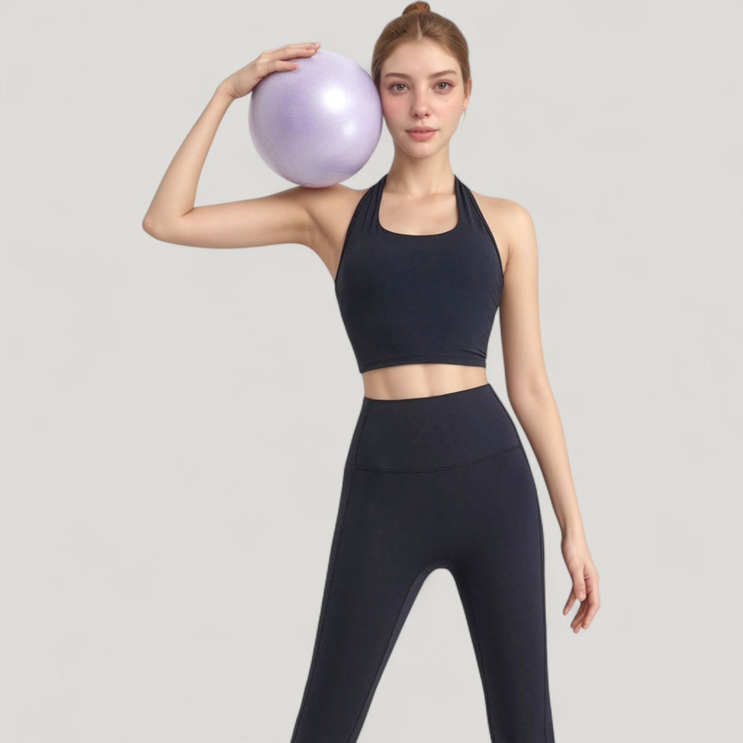 Halter Neck Athletic Crop Top with Cross Back Detail and Stretch Fabric