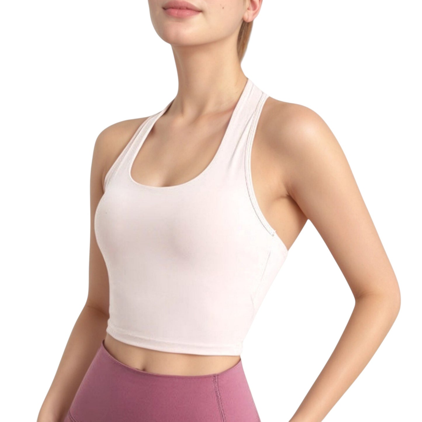 Halter Neck Athletic Crop Top with Cross Back Detail and Stretch Fabric