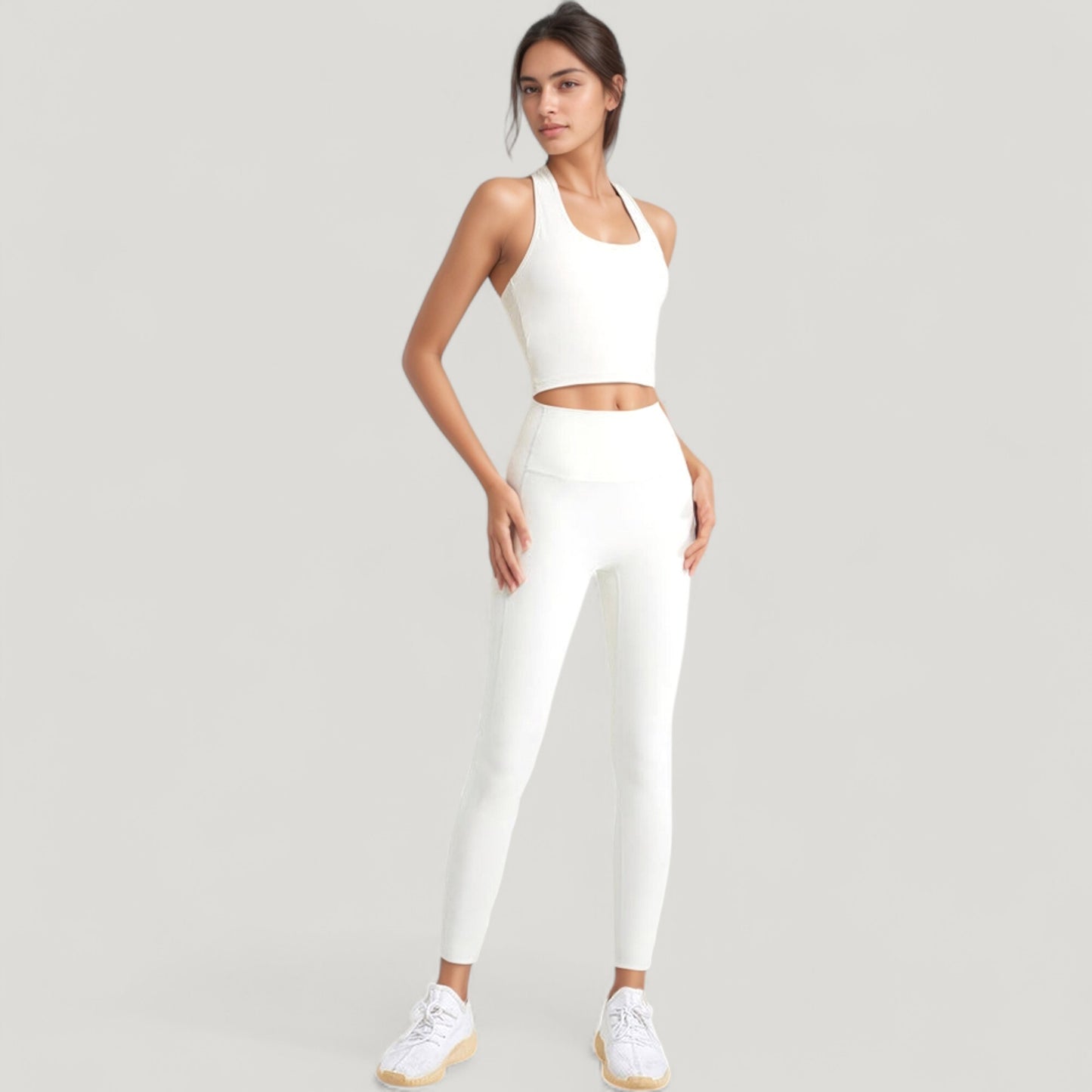 Halter Neck Athletic Crop Top with Cross Back Detail and Stretch Fabric