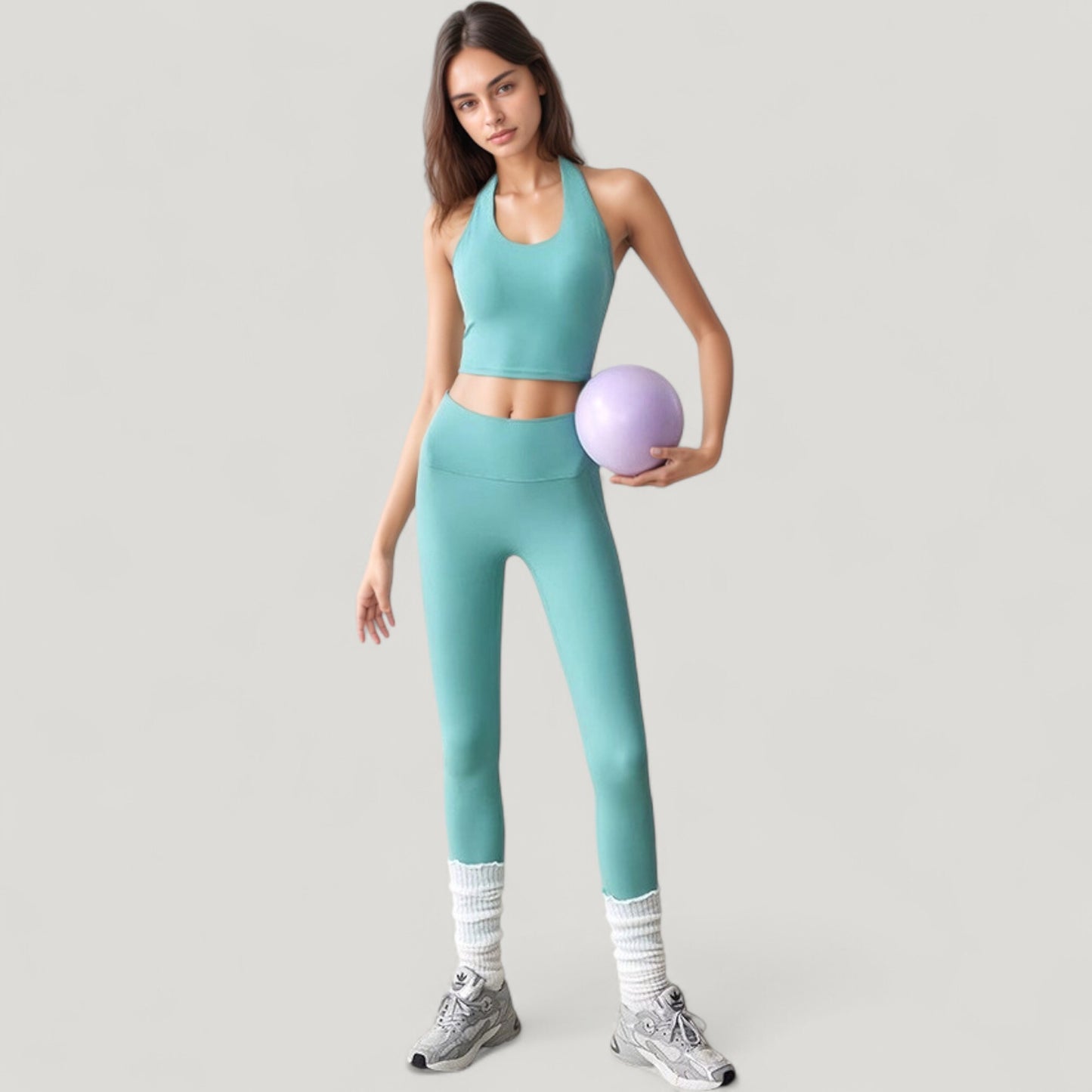 Halter Neck Athletic Crop Top with Cross Back Detail and Stretch Fabric