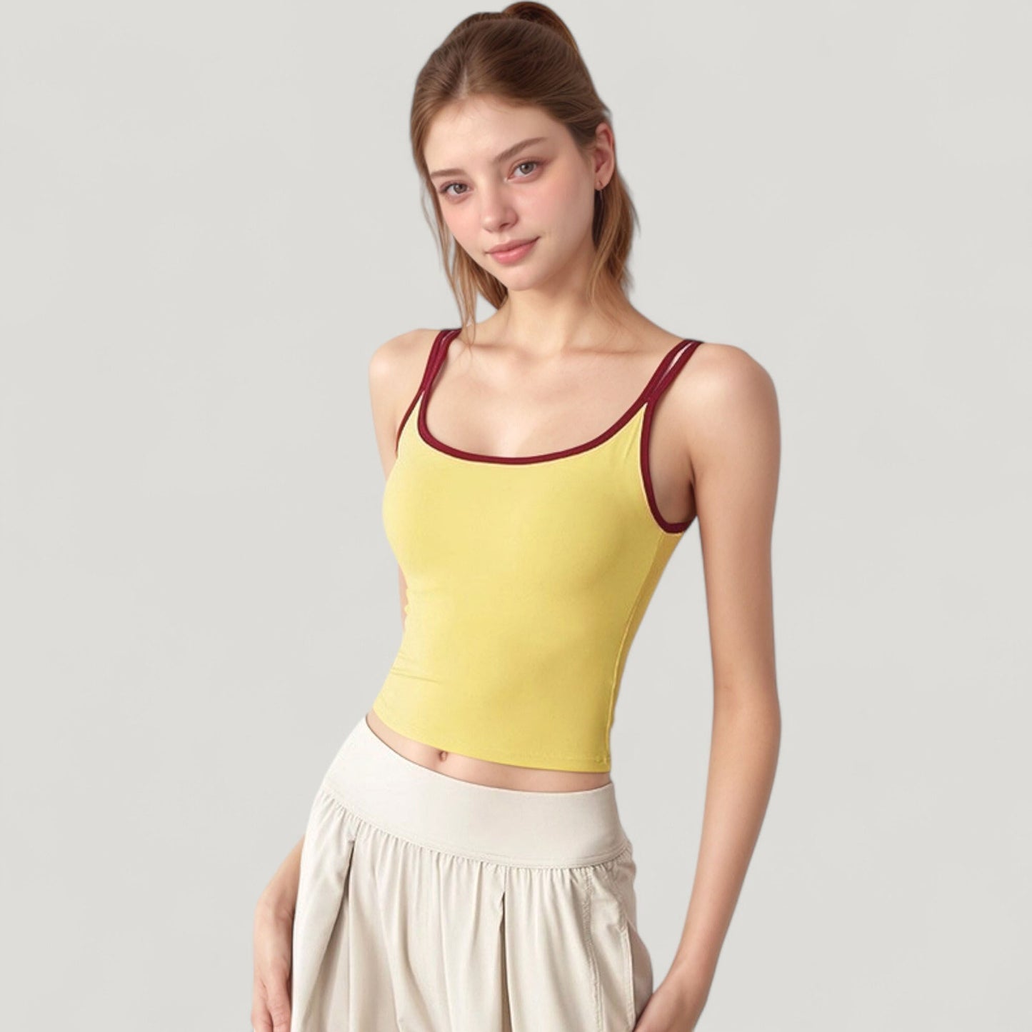 Square Neck Contrast Trim Cropped Active Tank Top