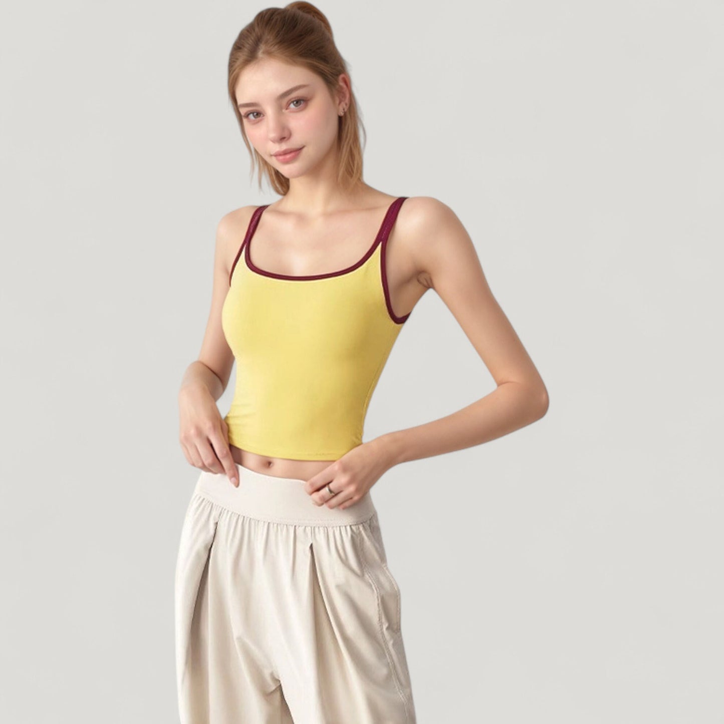 Square Neck Contrast Trim Cropped Active Tank Top