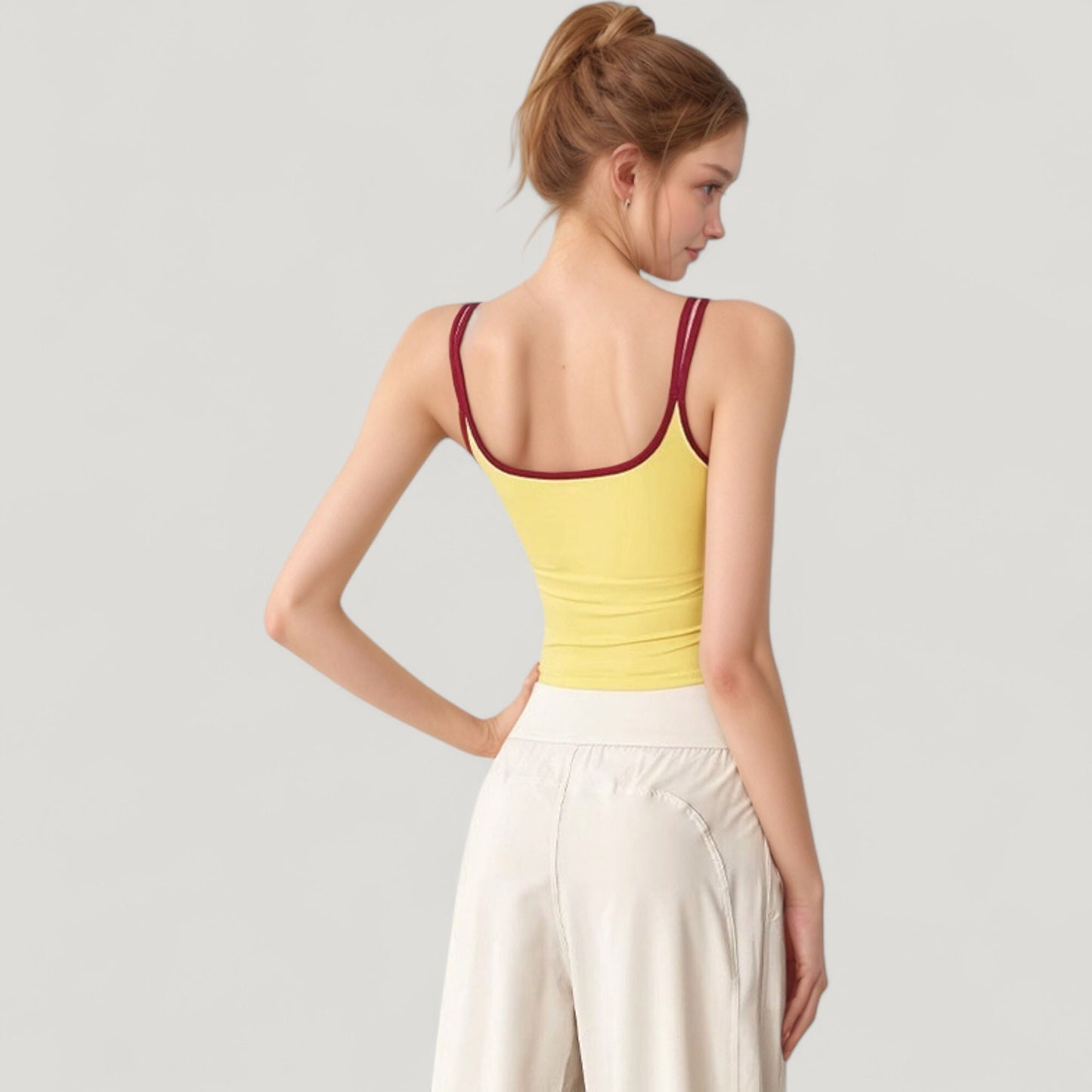 Square Neck Contrast Trim Cropped Active Tank Top