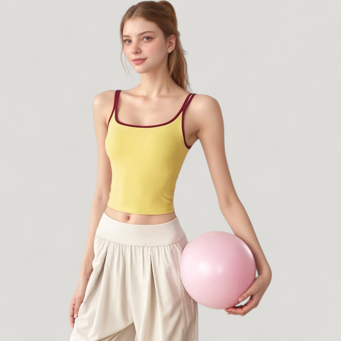 Square Neck Contrast Trim Cropped Active Tank Top