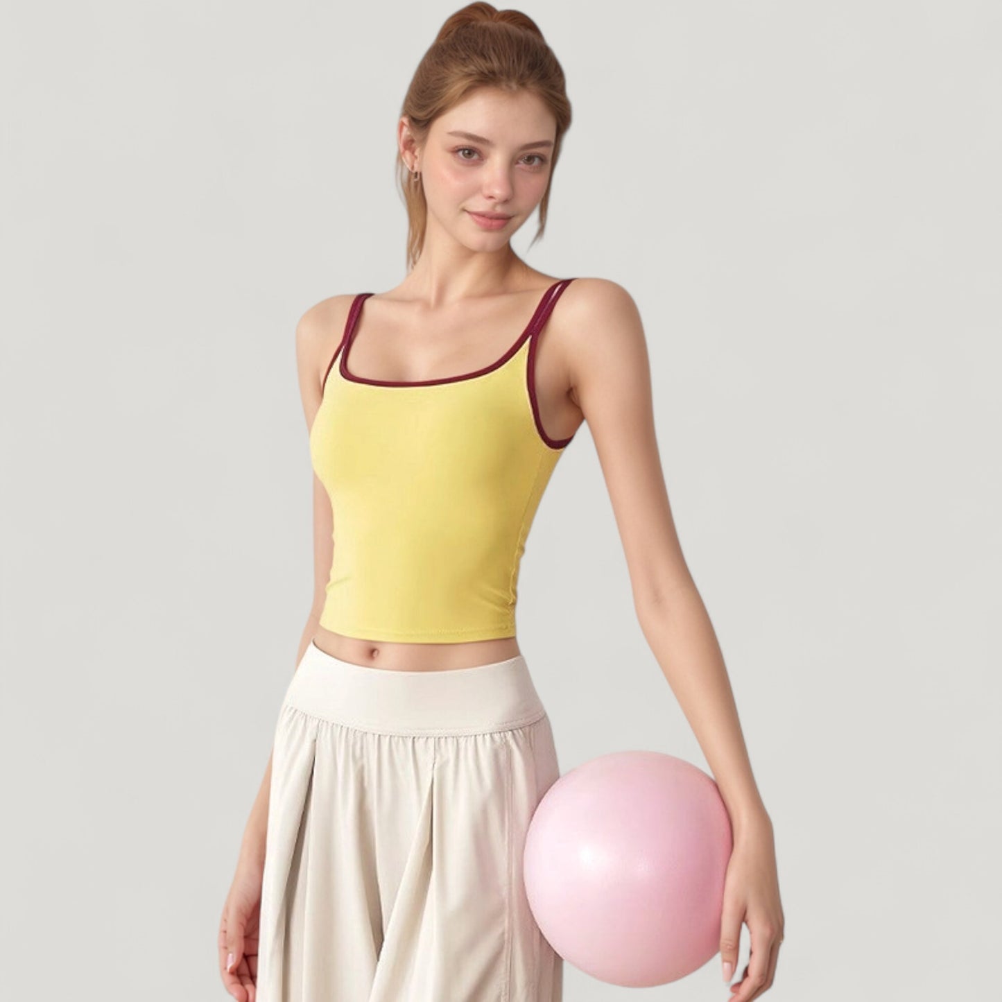 Square Neck Contrast Trim Cropped Active Tank Top