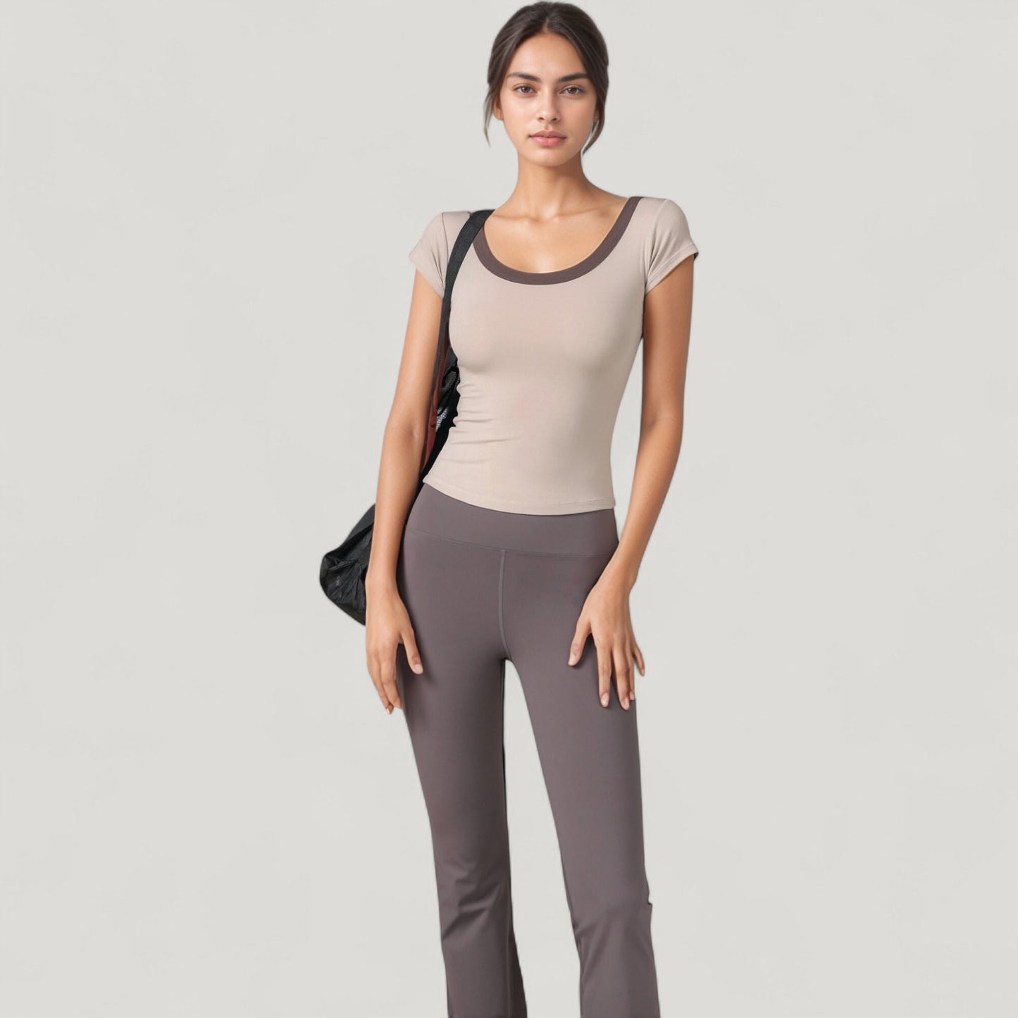 Scoop Neck Contrast Trim Fitted Short Sleeve Active Top