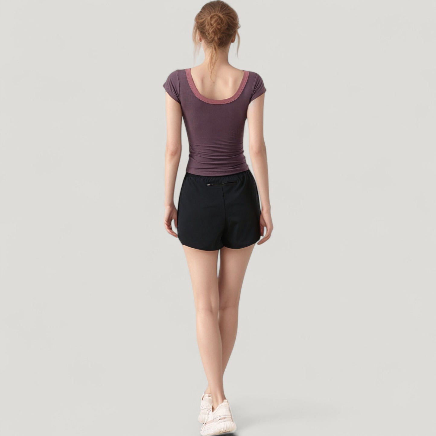 Scoop Neck Contrast Trim Fitted Short Sleeve Active Top