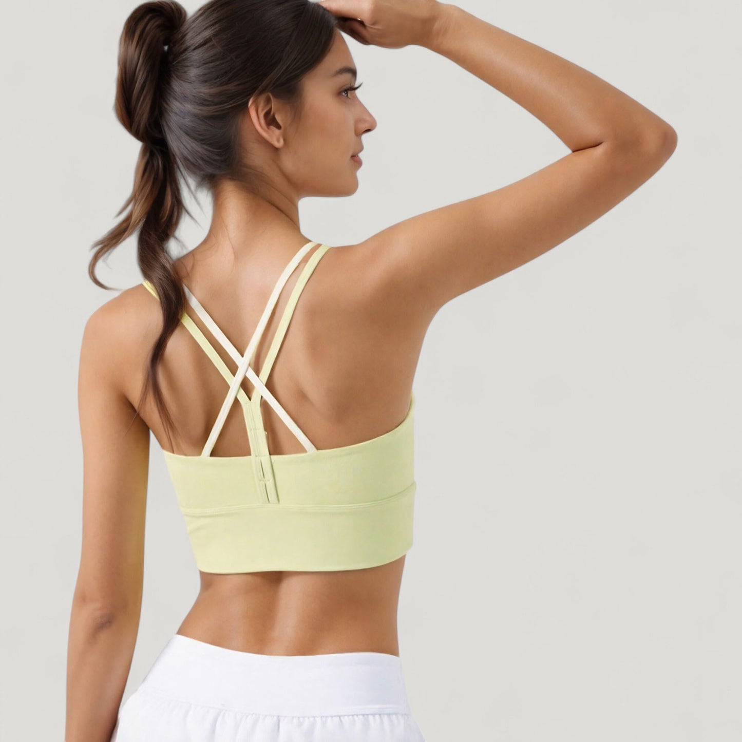Scoop Neck Sports Bra with Double Strap Back and Soft Stretch Fabric
