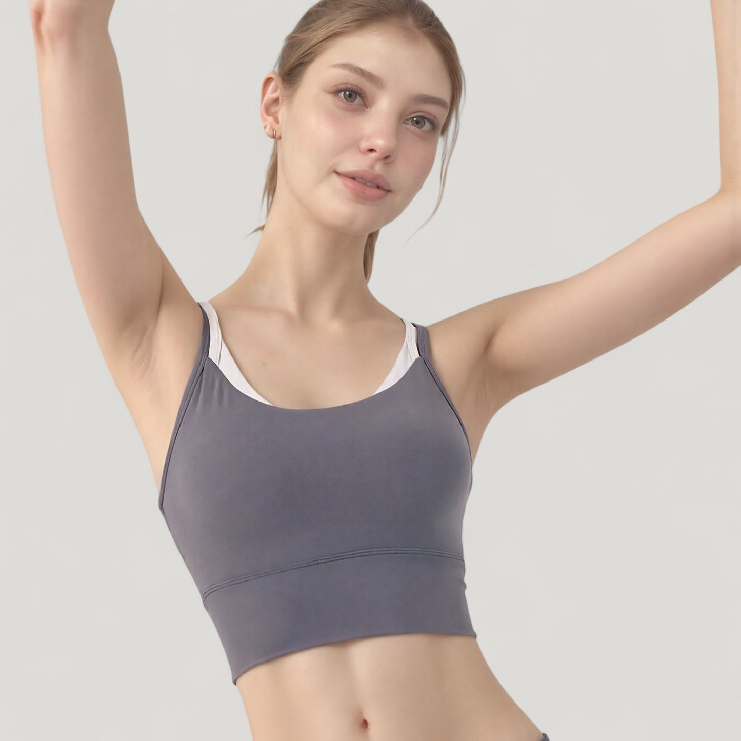 Scoop Neck Sports Bra with Double Strap Back and Soft Stretch Fabric