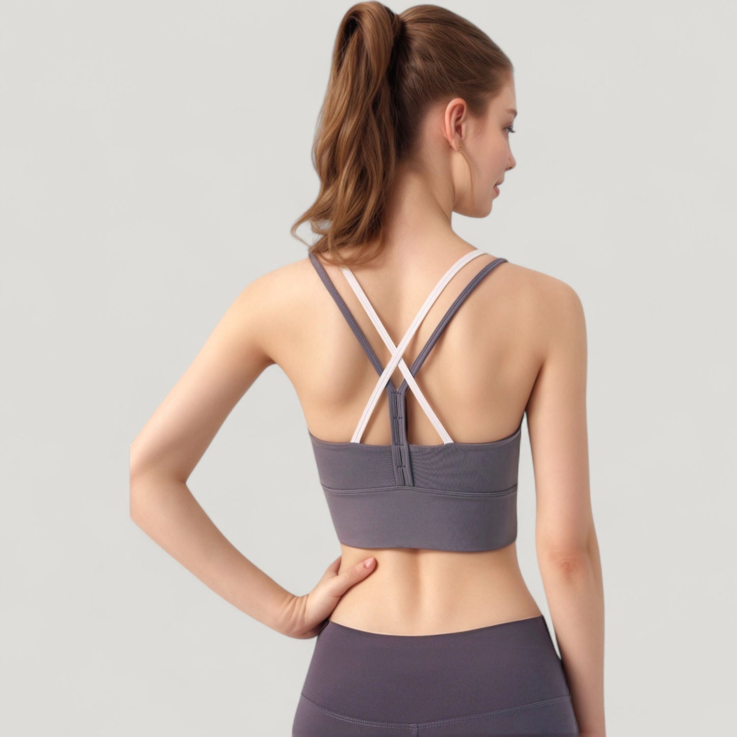 Scoop Neck Sports Bra with Double Strap Back and Soft Stretch Fabric